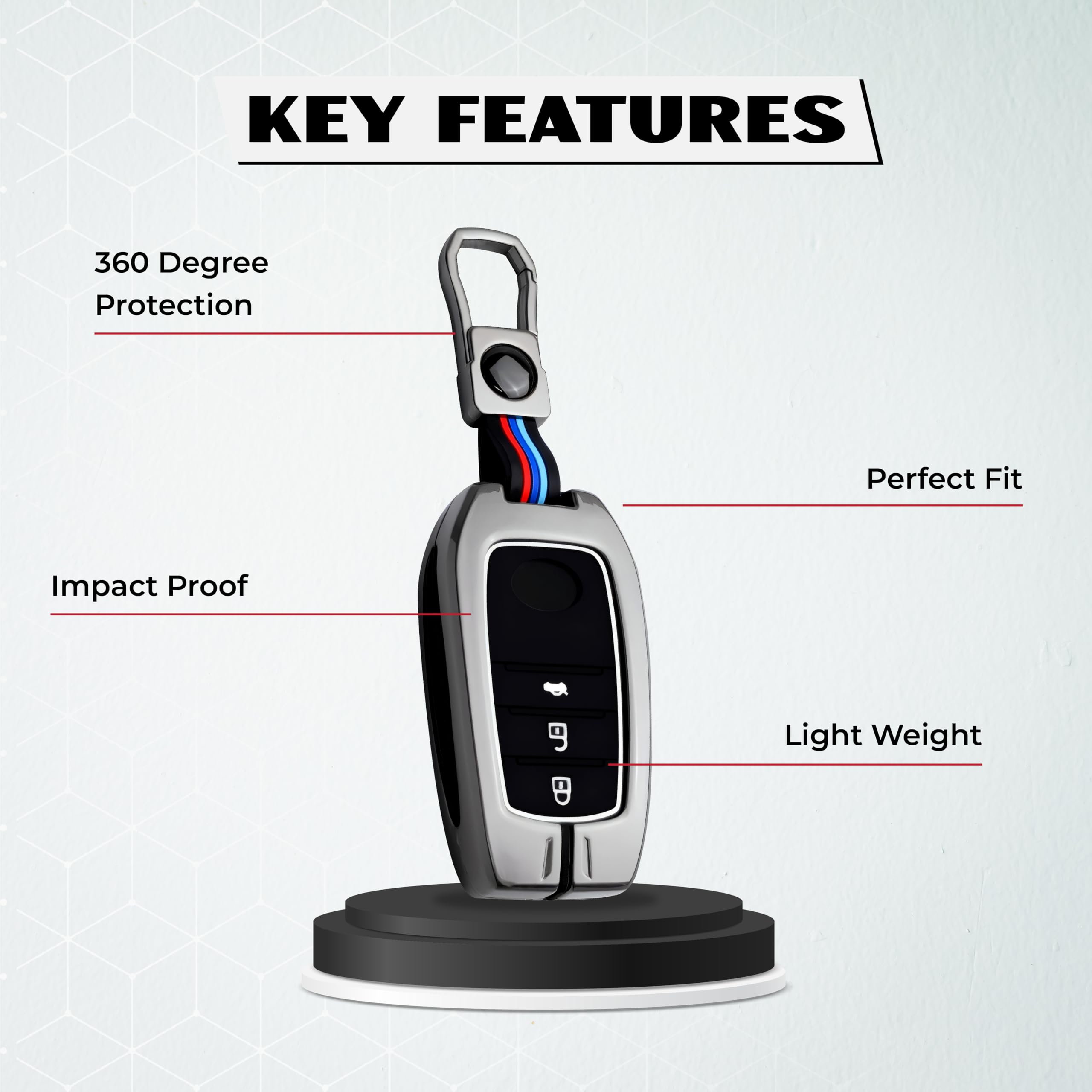 MIKANIX Premium Metal Car Key Cover | Zinc Alloy Smart Key Case | Silicone Protective Key Shell | Stylish Sporty Design | Universal Car Key Protection Cover for Smart Remote Key