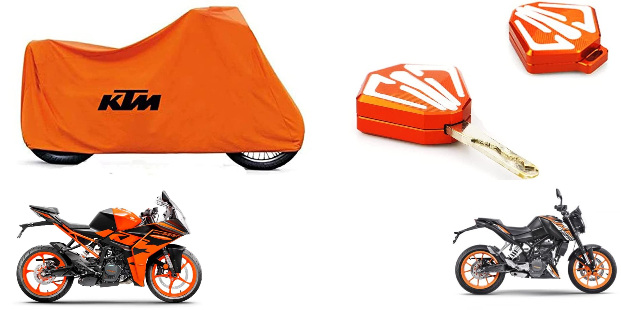 MIKANIX Waterproof & Dust Proof Two Wheeler Bike Body Cover with Key Protector Shell Cover for All KTM Bikes Accessories Combo