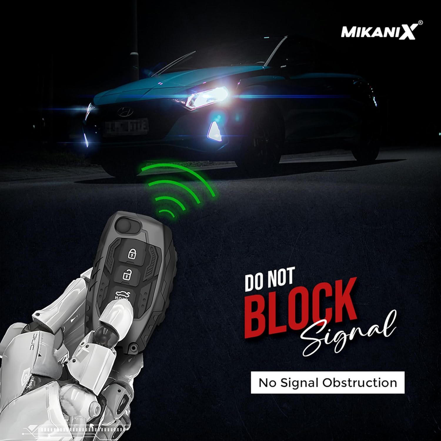MIKANIX Transformer Series Car Key Cover | Metal Black Soft Silicone Key Shell with Keychain for Creta, Exter, i10 Grand Nios, i20 Elite, i20 (2020), Aura, Venue, i20 Active, Xcent (i10)
