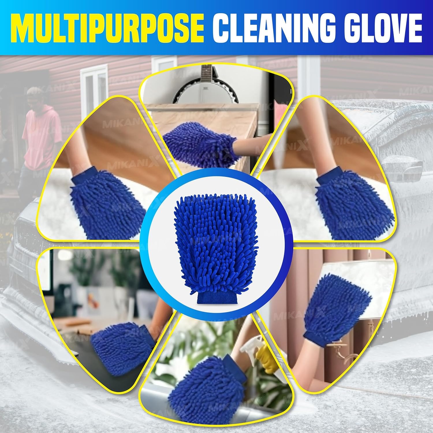 OBEROI'S TRADERS 7 in 1 Car Cleaning Kit | Microfiber Car Duster with Extendable Handle, Cleaning Cloth, Wash Mitt, AC Vent & Detailing Brushes, Windshield Washer Tablets | Car Care Tools