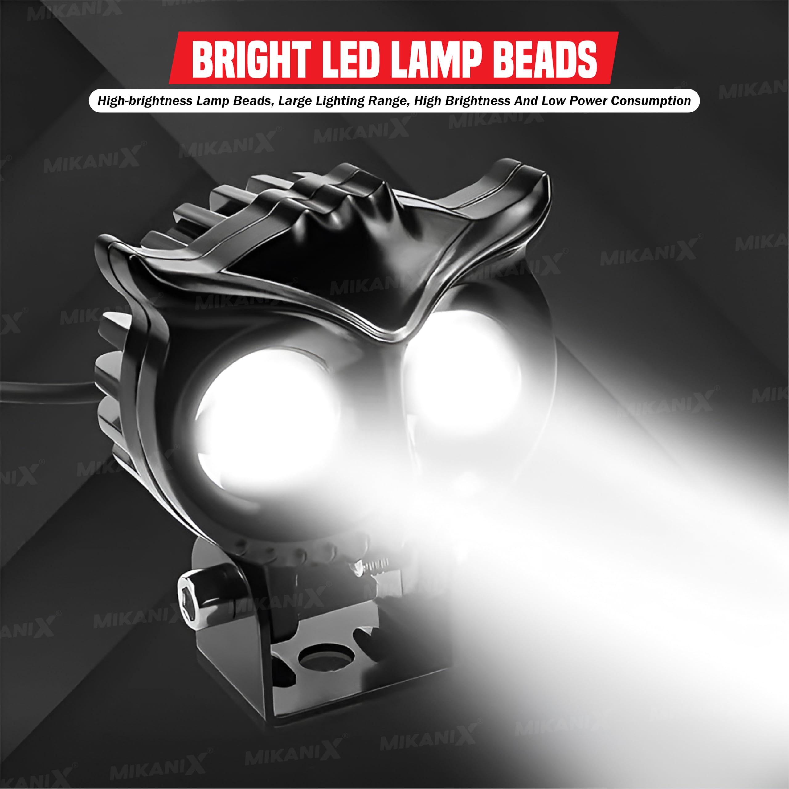 MIKANIX 1 YEAR WARRANTY 2 Led OWL Shape Fog White/Yellow light High & Low Beam | Flashing Mode With On-Off Switch | Fog Lamp, Dash Light, Motorbike, Car, LED