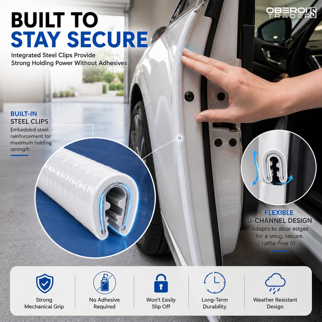 MIKANIX White Car Door Edge Guards Flexible U Shape Rubber Car Door Protector Strip, No Glue Universal Fit Weatherstripping for Cars