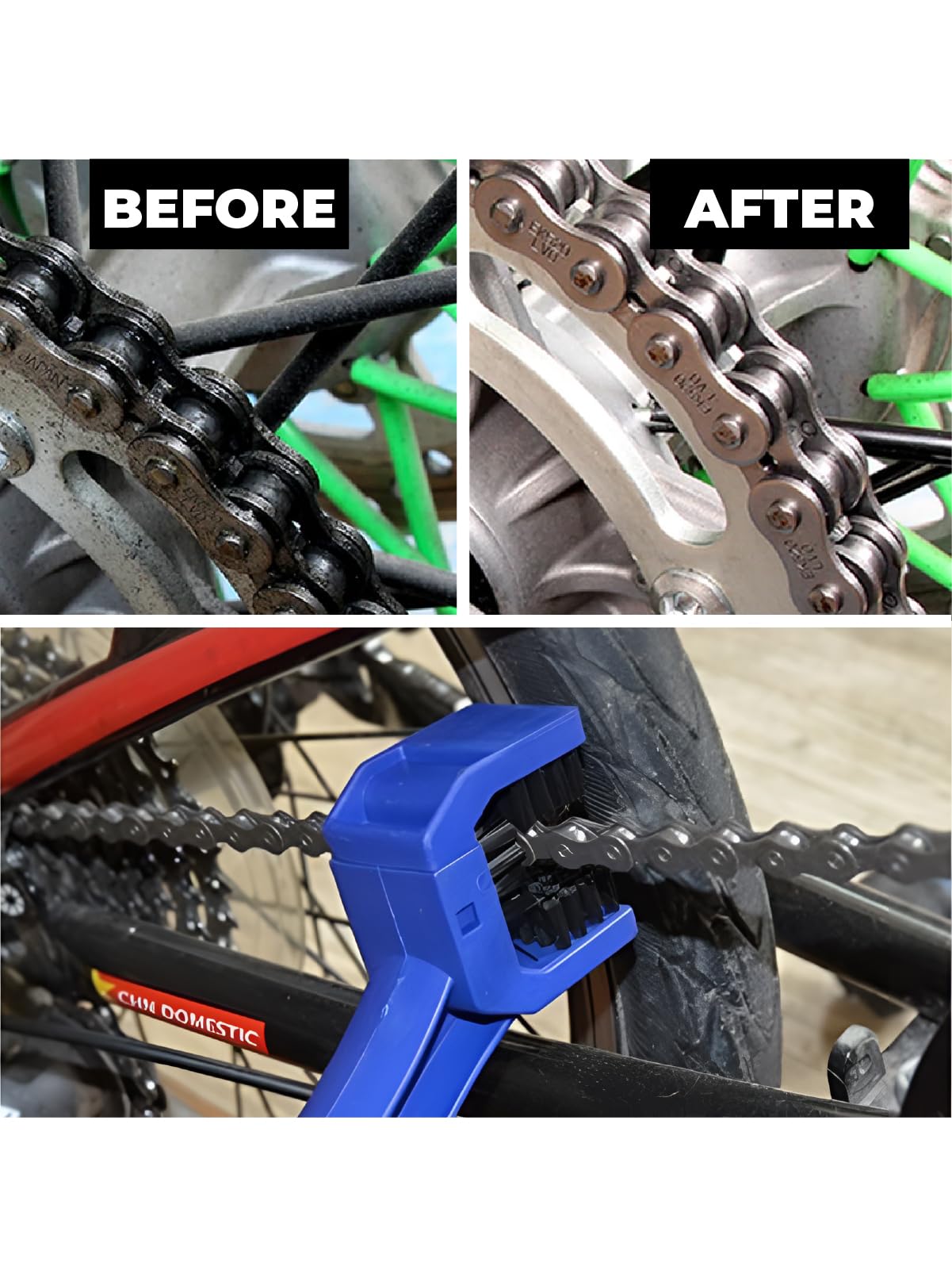 MIKANIX Bike Wheel Roller & Chain Cleaning Brush Combo | Paddock Wheel Roller for Easy Chain Cleaning & Lubrication | Motorcycles Chain Cleaning Tool Kit | Compatible with All Bike & Scooters