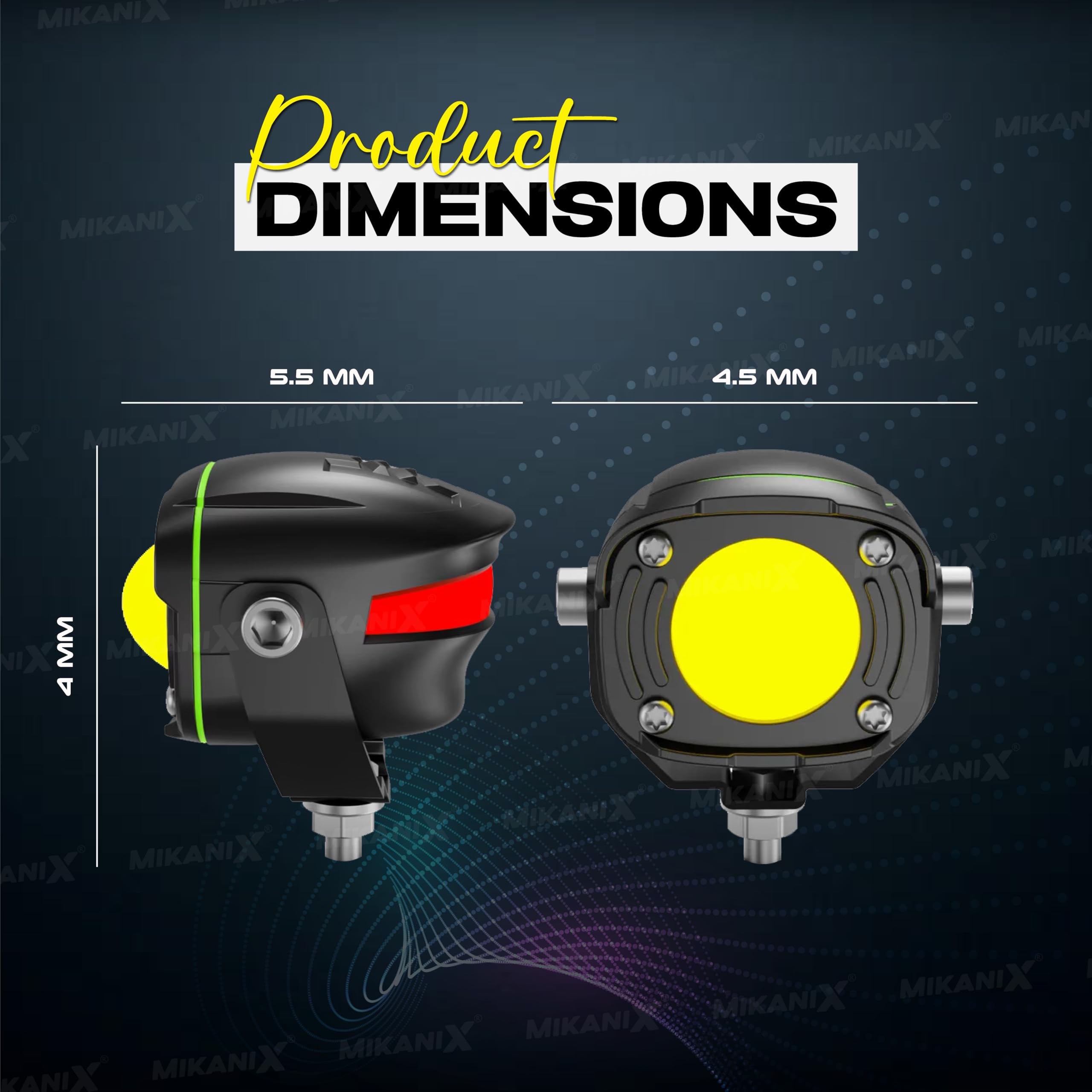 MIKANIX Super Bright LED Fog Light Lamp | Spot Light With Dual Color White/Yellow | High & Low Beam For Car, Bike, Scooty & ATVs