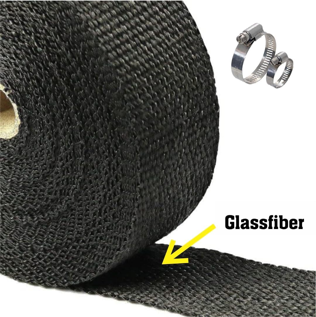 OBEROI'S TRADERS Universal Exhaust Wrap Combo | Silencer & Bend Pipe Heat Shield with Clamp | Compatible with Royal Enfield Classic, Electra, Twinspark, Standard (6 Mtr, Black)