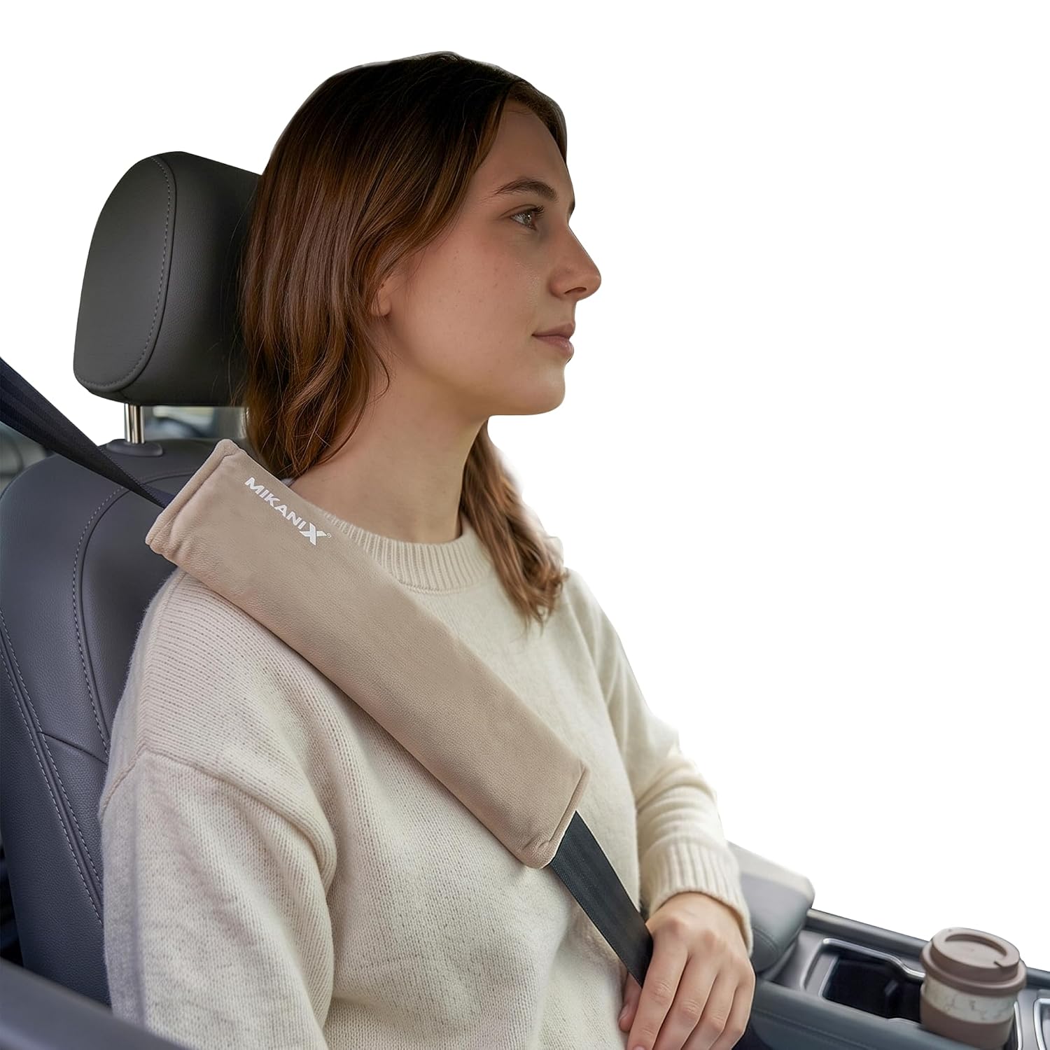 MIKANIX Car Seat Belt Shoulder Pad | Ultra Soft Fabric Suede Belt Cover | Universal Seat Belt Sleeve For Cars, SUVs & Vehicles | Reduces Shoulder Pressure & Neck Comfort for Daily & Long Drives