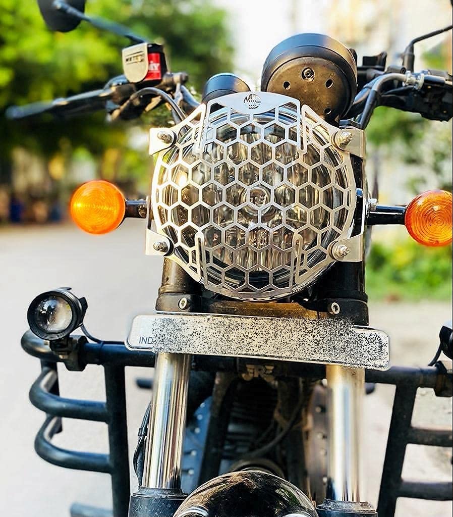 MIKANIX Stainless Steel Bike/Motorcycle Headlight Grill/Headlight Guard Protector Cover Compatible for Royal Enfield Meteor 350