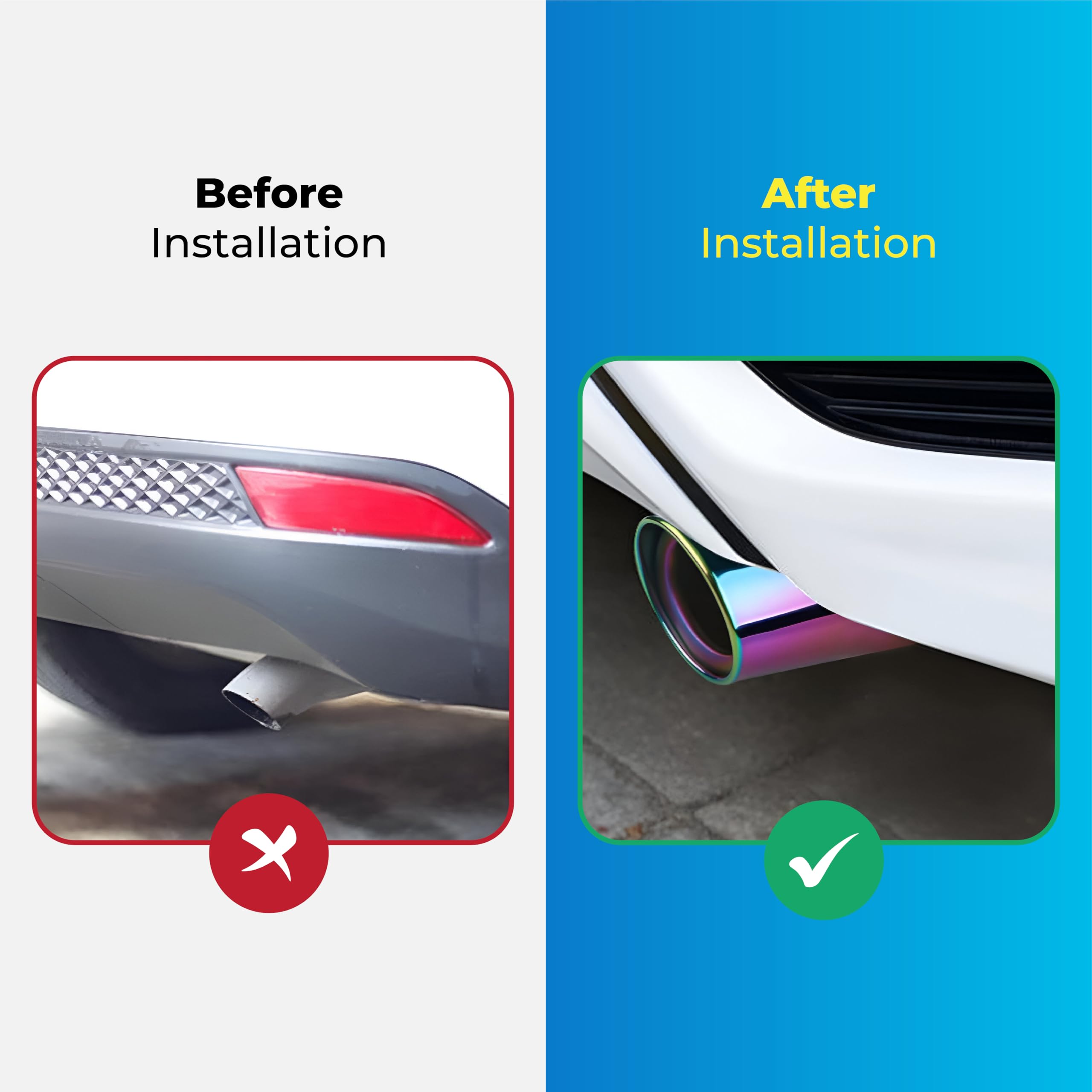 MIKANIX Universal Car Exhaust Muffler Tip | Stainless Steel Burnt Look Silencer End Pipe | Anti-Rust, Stylish Oval Exhaust Tail Pipe with Fitting Kit (MULTICOLOR)