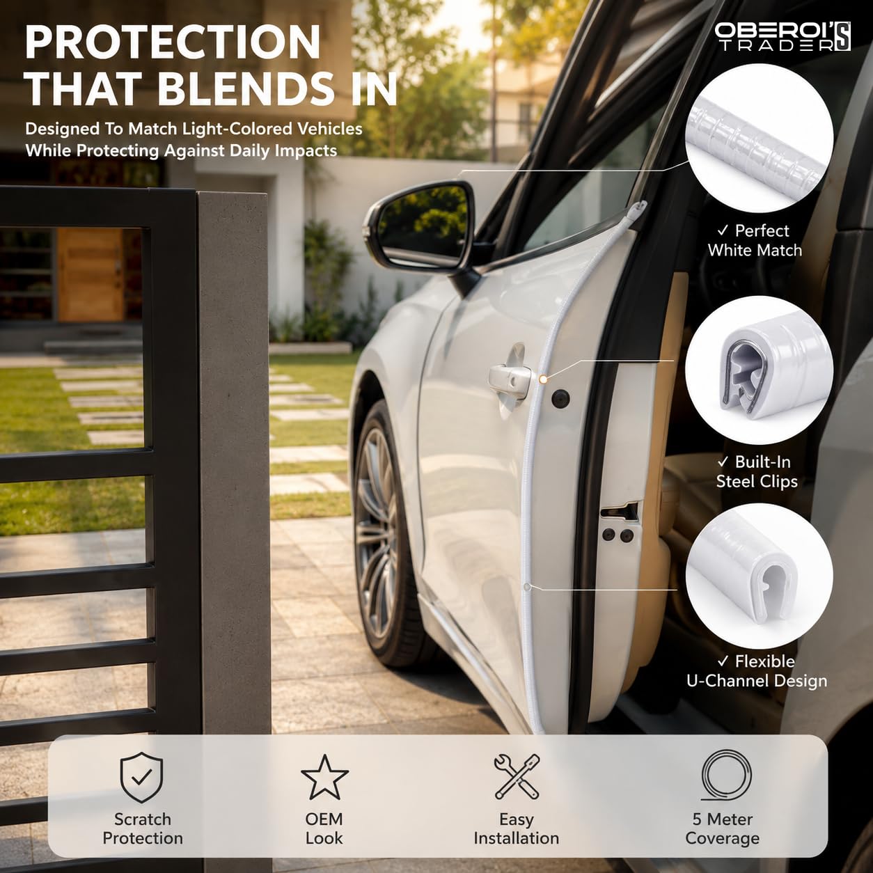 MIKANIX White Car Door Edge Guards Flexible U Shape Rubber Car Door Protector Strip, No Glue Universal Fit Weatherstripping for Cars
