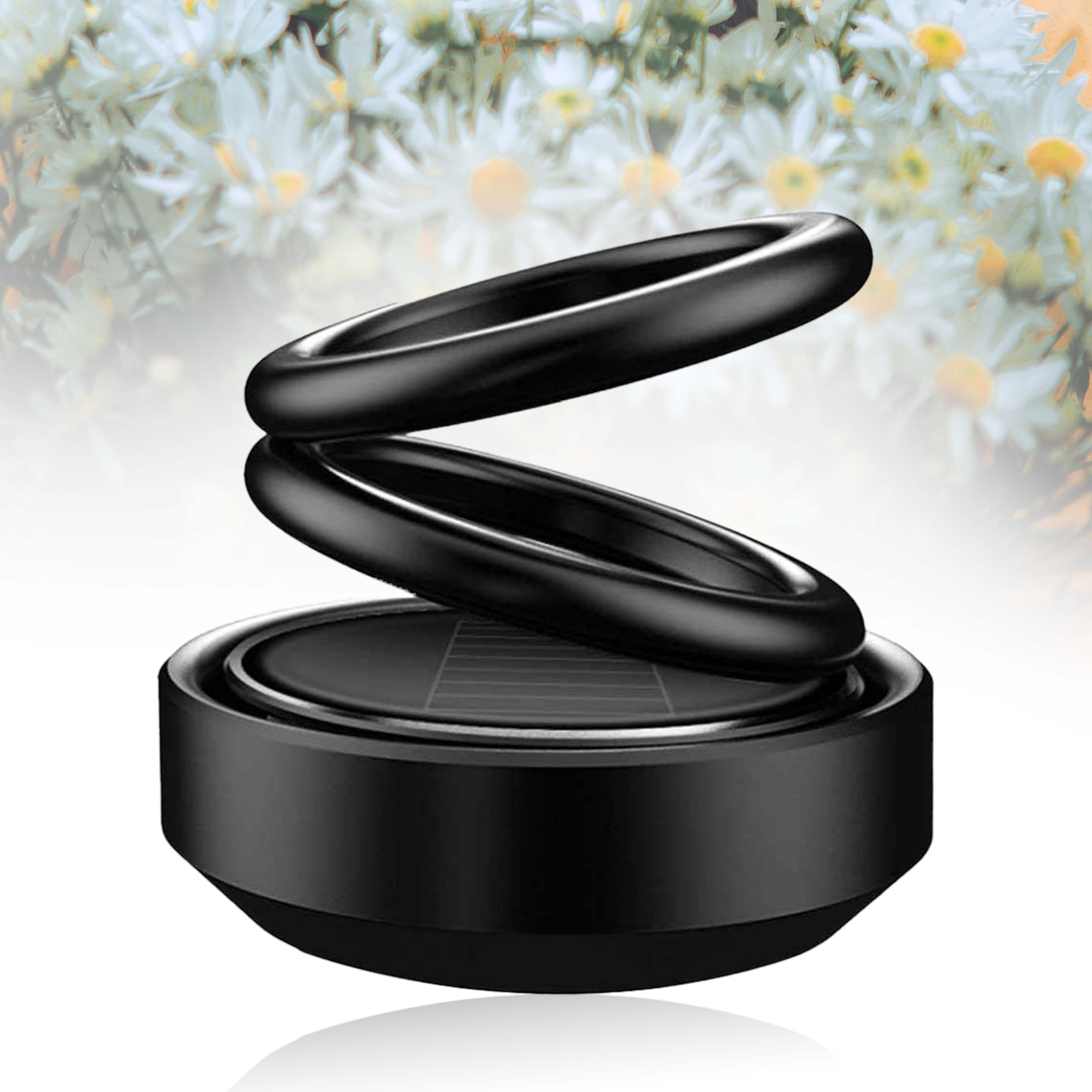MIKANIX Solar Rotating Car Dashboard Air Freshener/Perfume | Double Ring Design For Car Interior & Home Air Freshener (BLACK)
