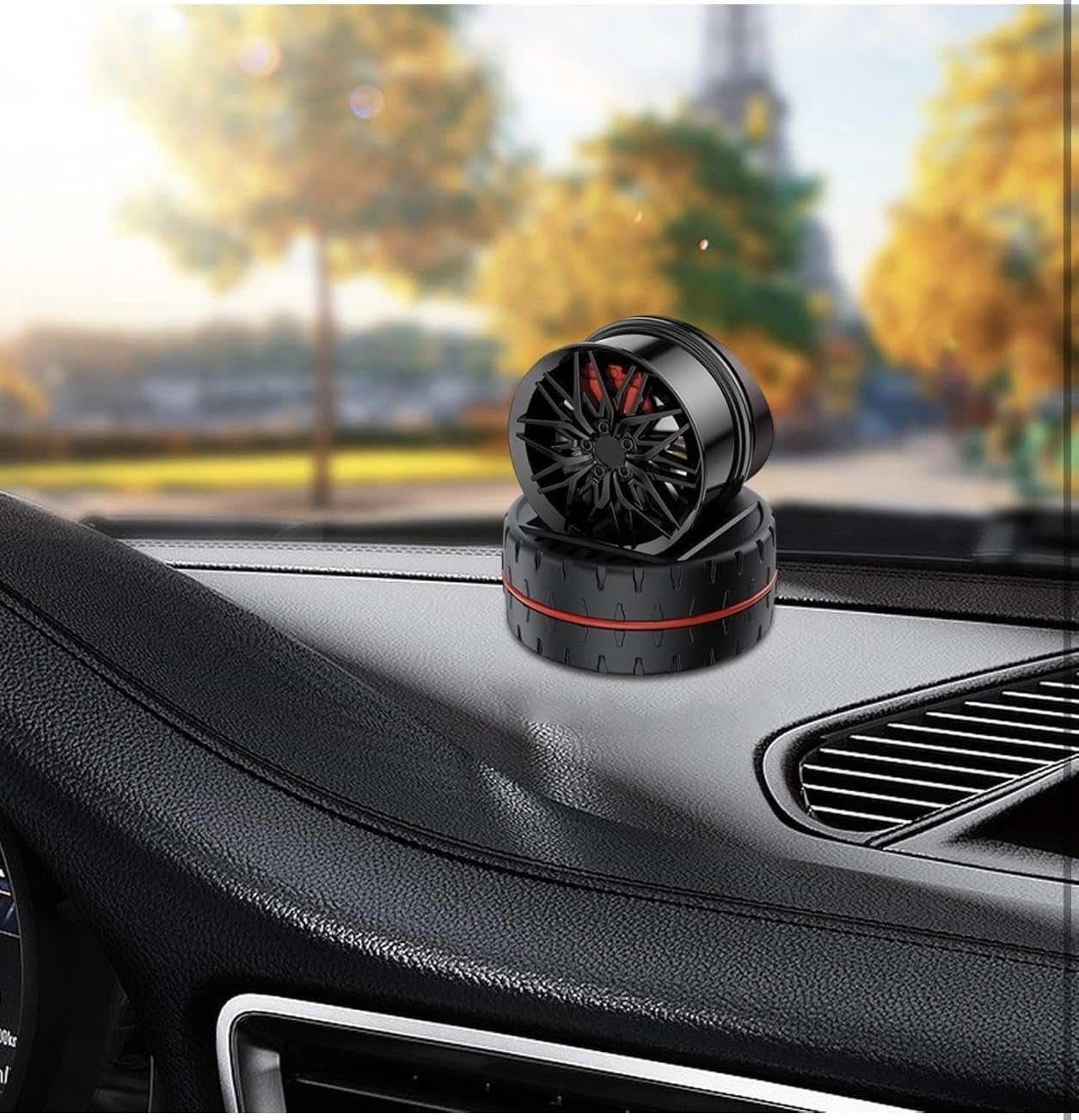 BRXR Solar Rotating Car Dashboard Air Freshener/Perfume Diffuser | Metal Body & Alloy Wheel Hub Design with Perfume Liquid for Car Interior Decoration Accessories (SILVER, FRENCH)