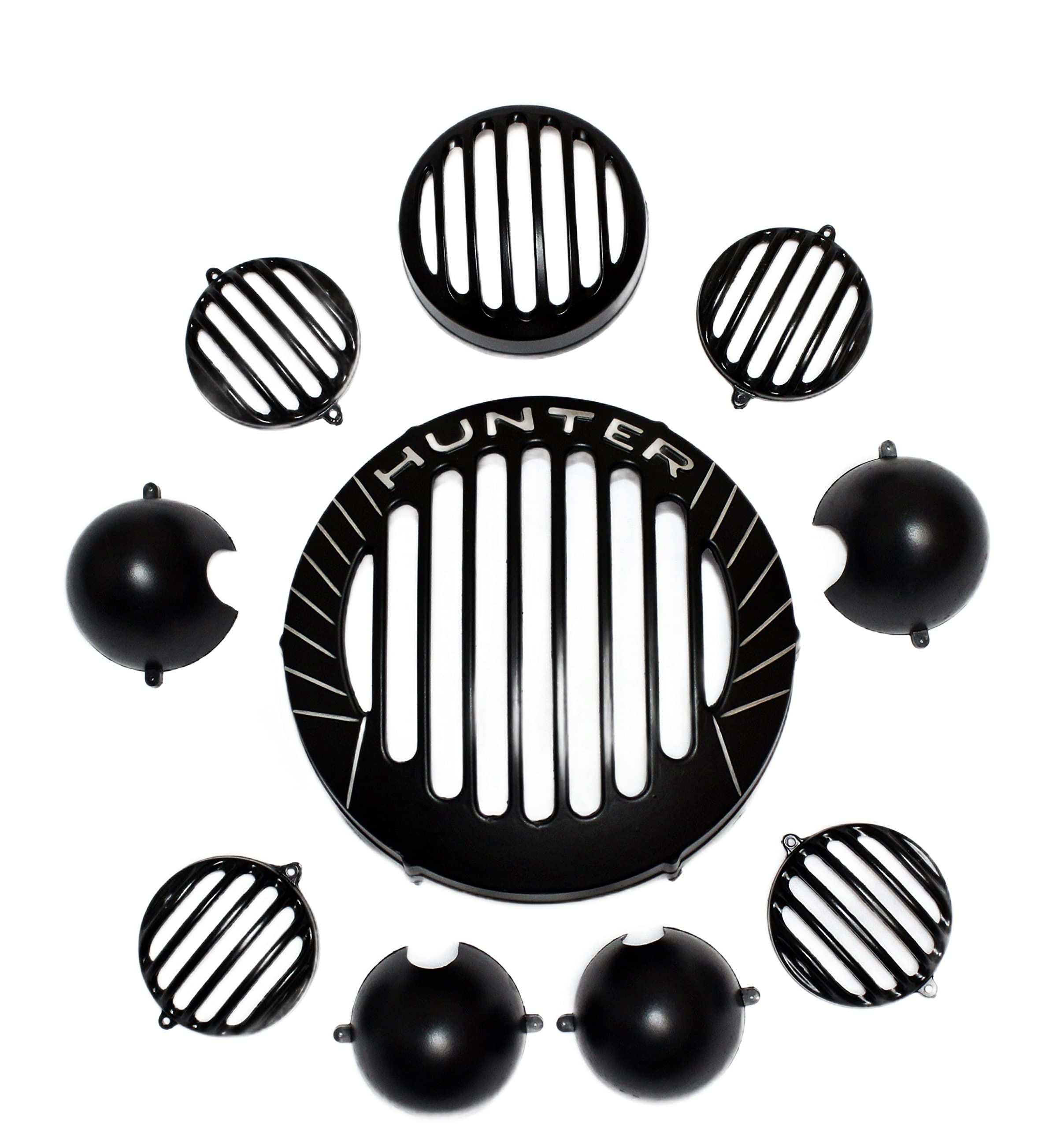 MIKANIX Hunter 350 Bike LED Cnc Metal Front Rear Fancy Headlight Grill/Jali Cover Set With Tail Lamp, Indicator Cup Compatible For Royal Enfield Hunter 350