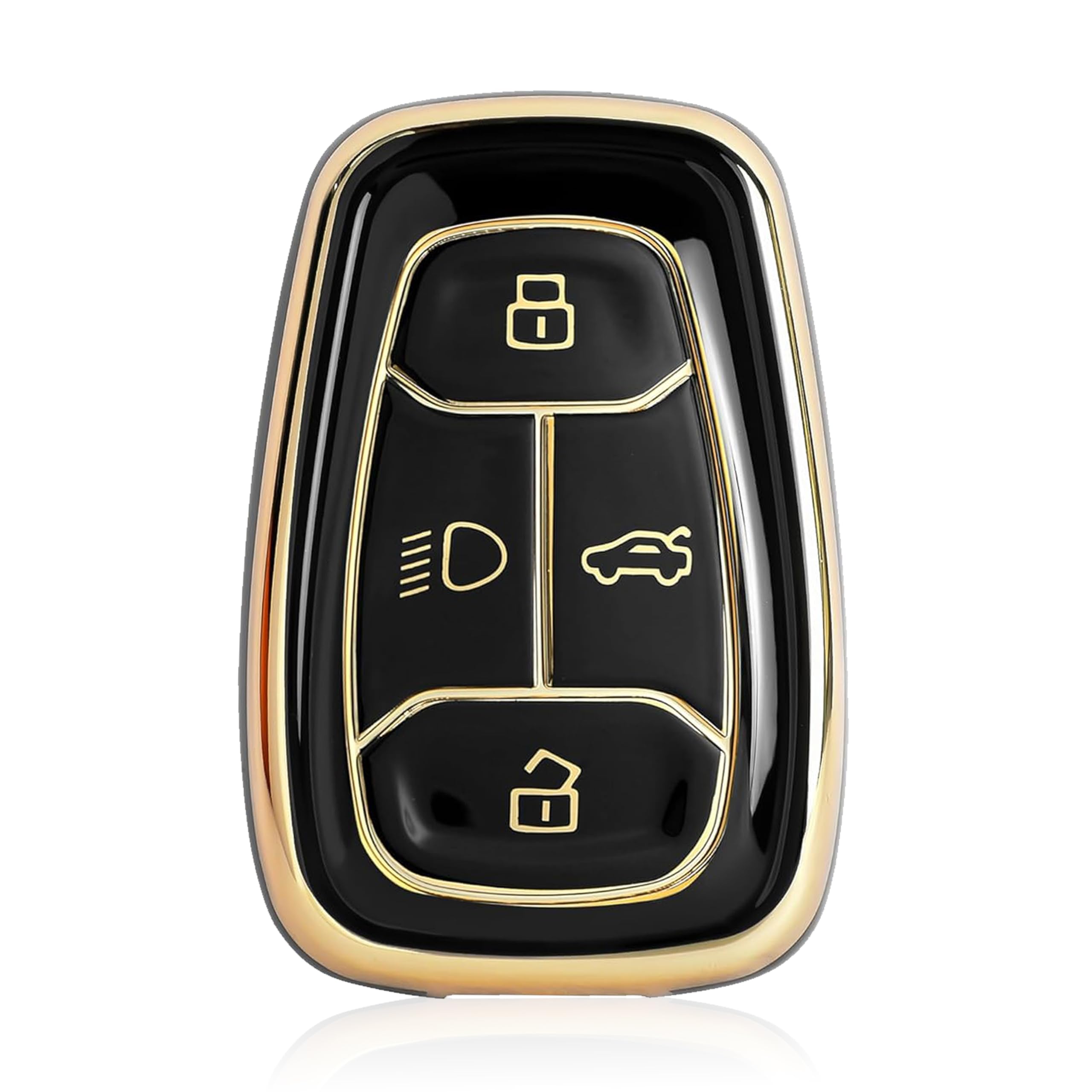 OBEROI'S TRADERS Premium Key Cover Compatible with Nexon | Harrier | Safari | Altroz | Tigor | EV | Punch | Tiago EV Electric 4 Button Smart Key Only | Elegant Black & Gold Protective Case Shell