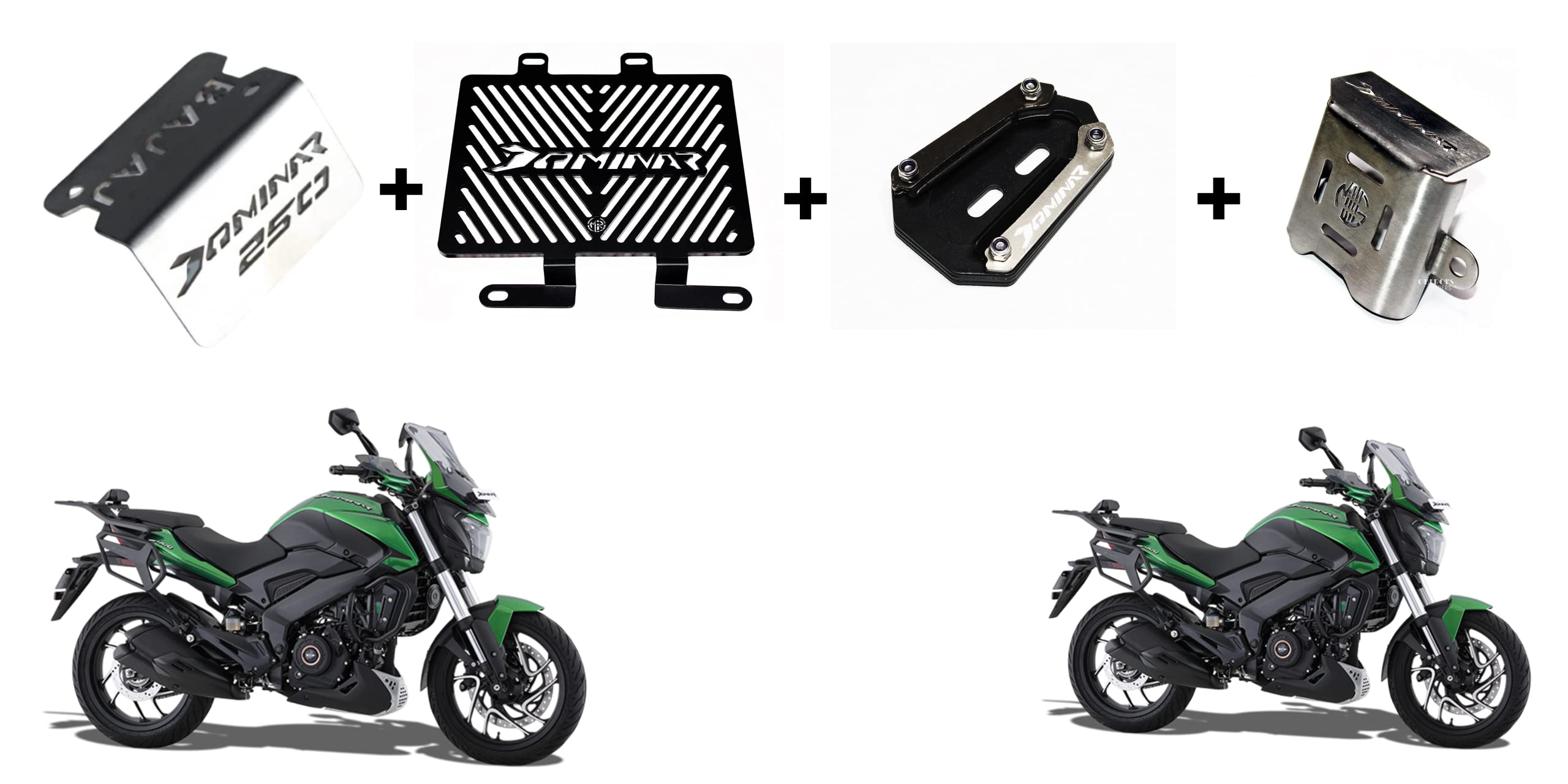 MIKANIX Dominar 400 Bike Radiator Guard Grill, Front Oil Cap Guard, Side Stand Extender and Rear Oil Container Guard Motorcycle Accessories Combo