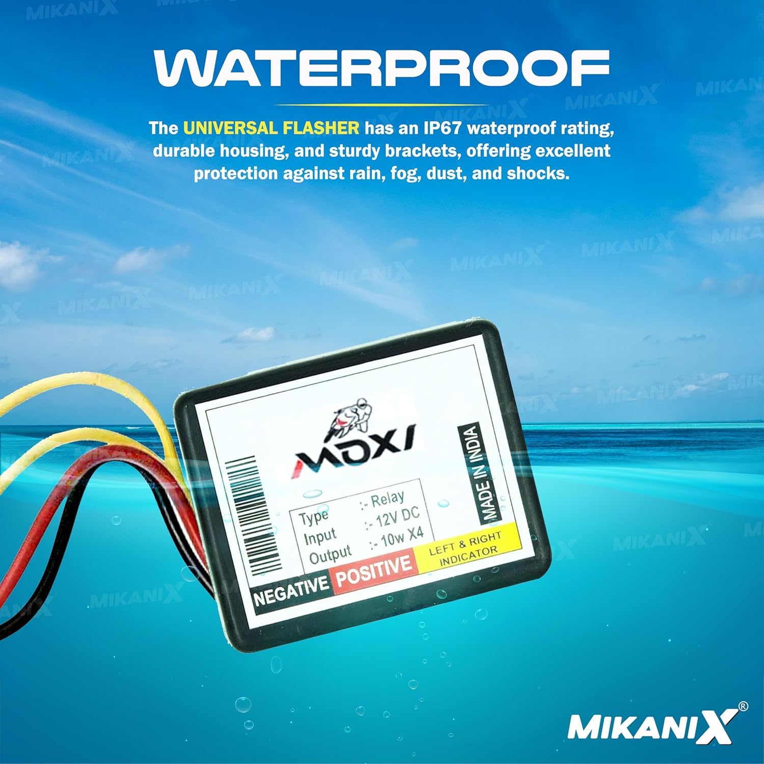 MIKANIX Universal Bike Hazard Indicator Flasher/Blinker Waterproof 16 Patterns Flasher Relay for LED/Bulb Indicators With ON/OFF Switch