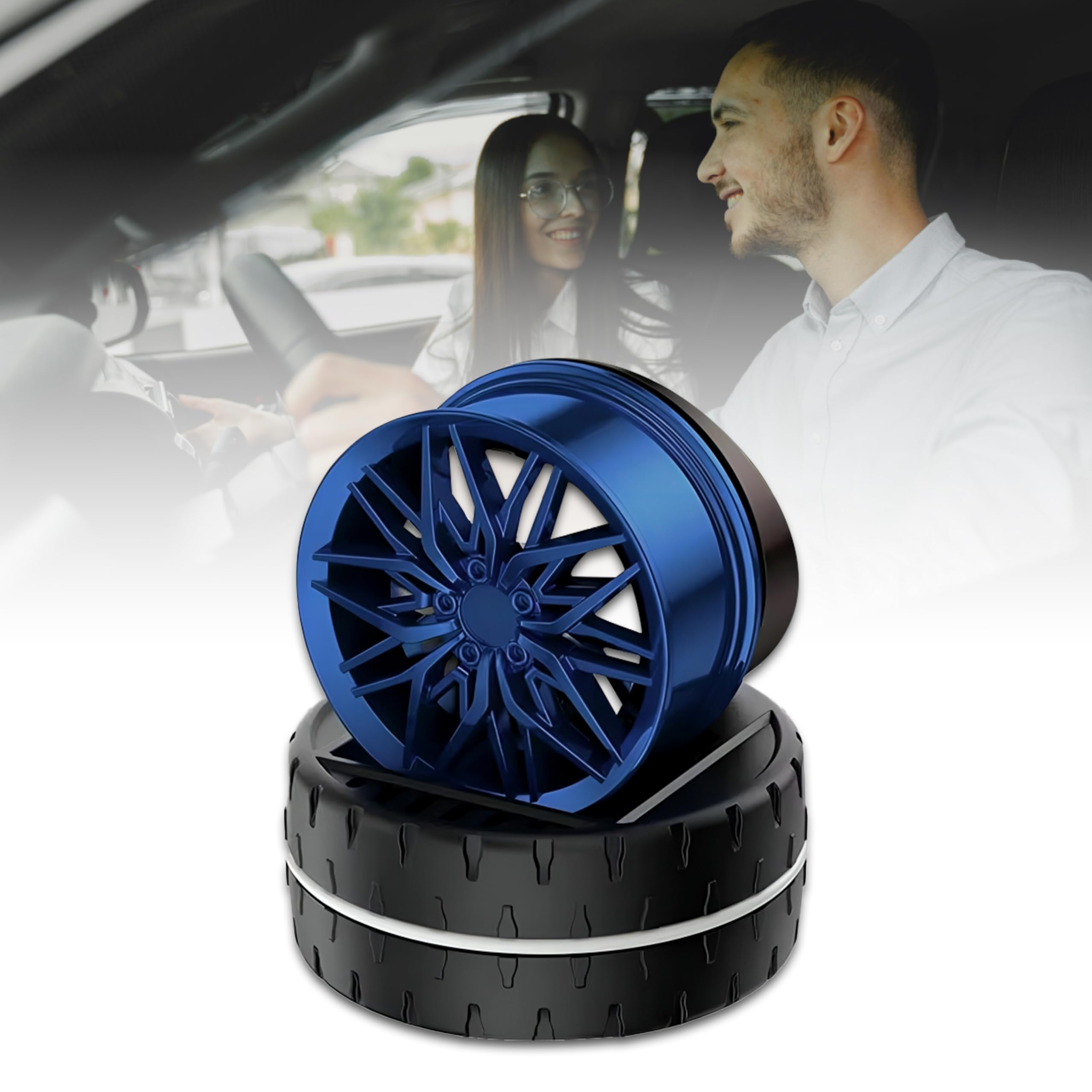 Mikanix Solar Rotating Car Dashboard Air Freshener/Perfume Diffuser|Metal Body & Alloy Wheel Hub Design With Perfume Liquid For Car Interior Decoration Accessories (Ocean,French),1 Count