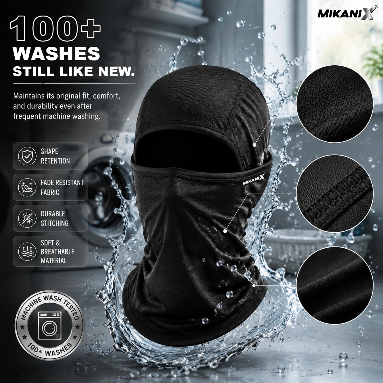 MIKANIX Full Face Balaclava Mask for Men & Women | Breathable Bike Riding Face Mask | Dust, Wind & Sun for Motorcycle, Cycling & Outdoor Sports (GREY)