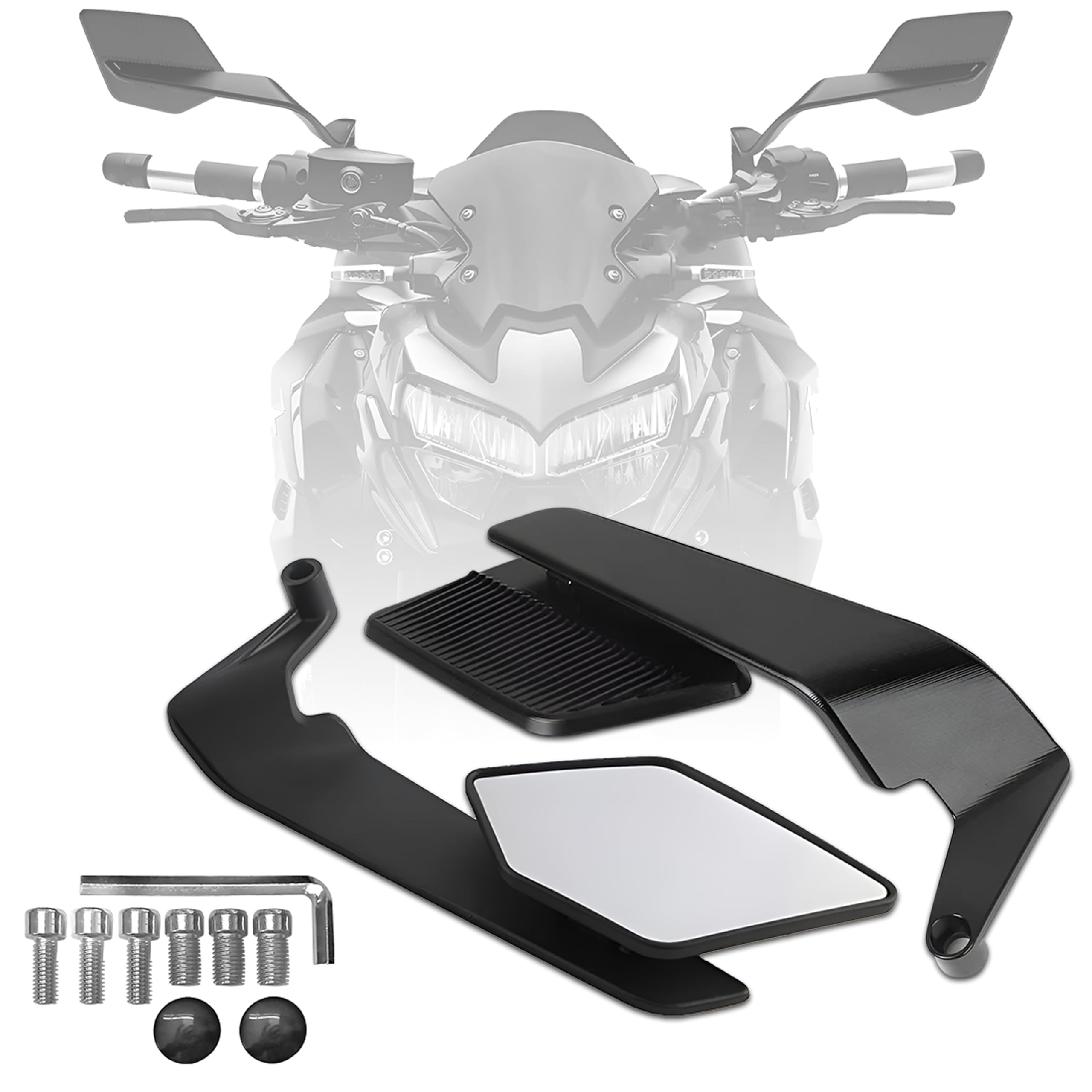MIKANIX 180°Rotating Rear View Stealth Mirror York Fitting for All Bikes | Matte Black Aluminum Body with Sporty Wing Design | Bike Fairing Kit