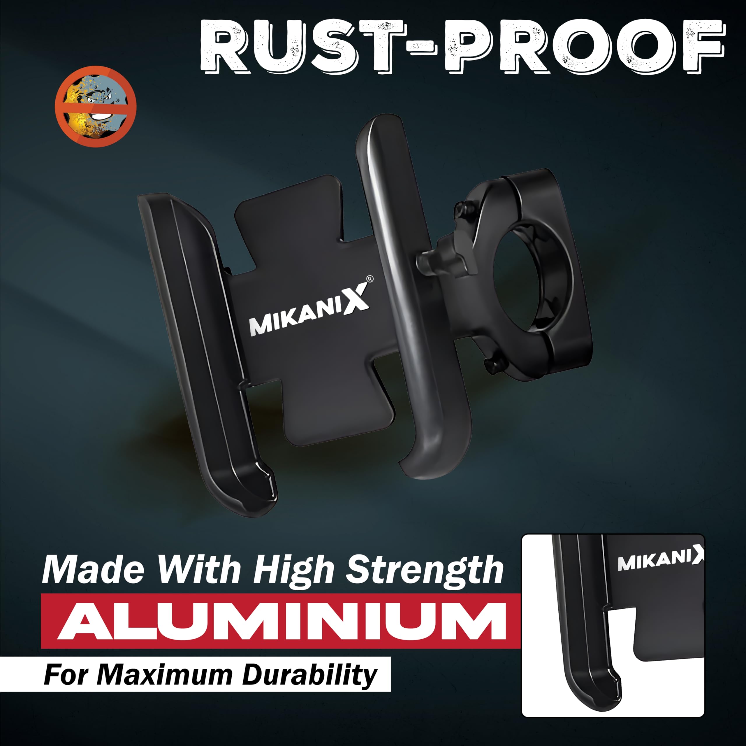 Mikanix Universal Bike Mobile Holder | Phone Mount for Motorcycle & Scooter Handlebar | 360° Rotation, Shockproof, Strong Grip Mobile Stand Compatible with All Smartphones