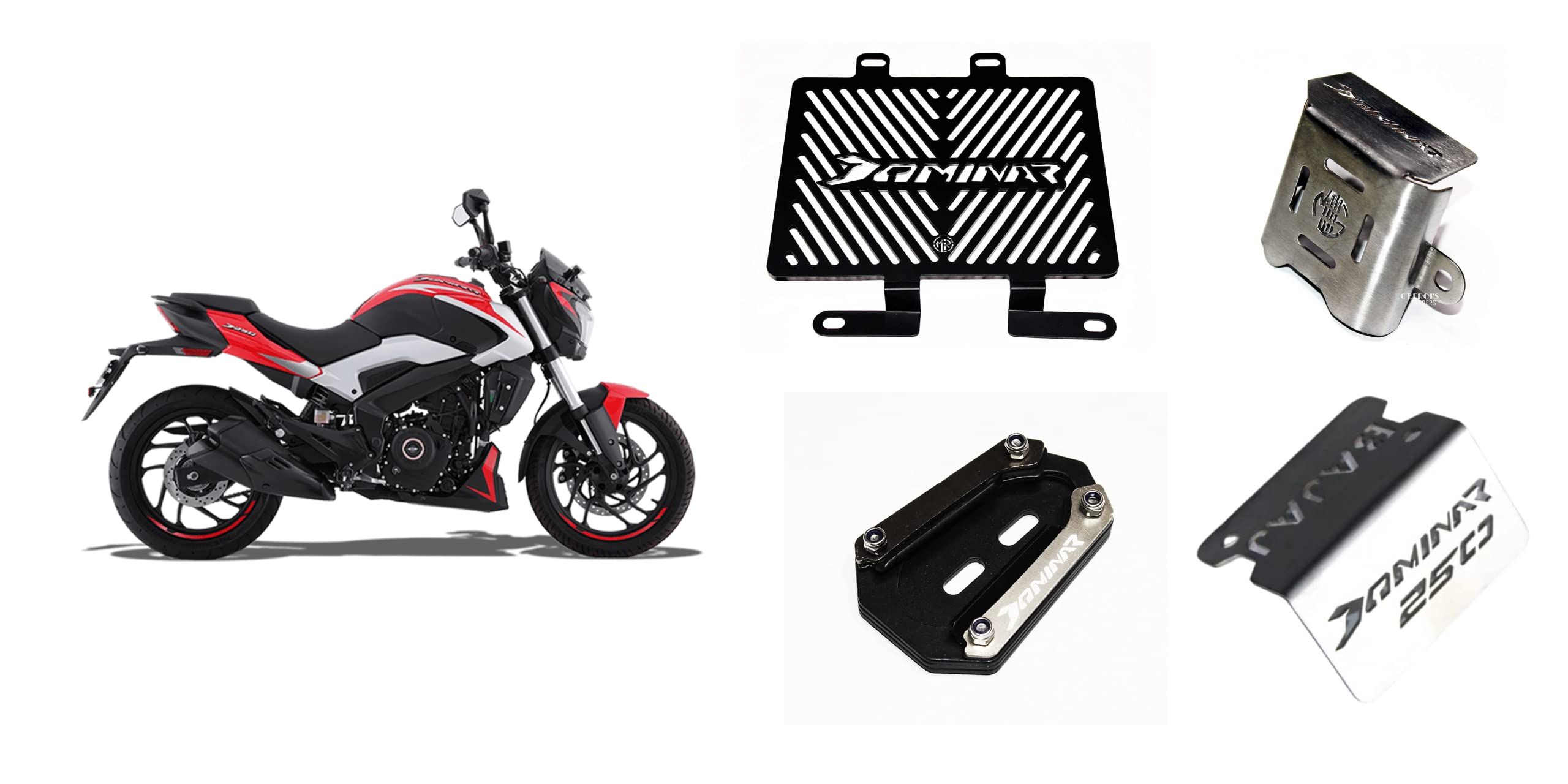 MIKANIX Dominar 250 Bike Radiator Guard Grill, Front Oil Cap Guard, Side Stand Extender and Rear Oil Container Guard Motorcycle Accessories Combo