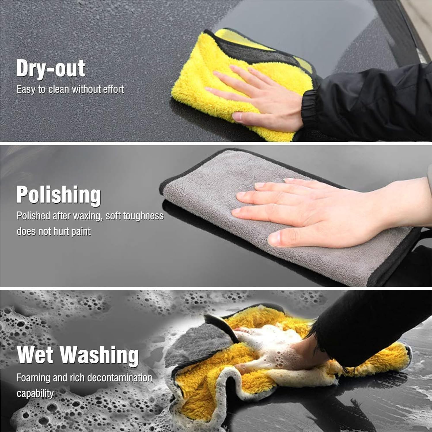 OBEROI'S TRADERS 4 in 1 Car Cleaning Combo Kit | Microfiber Cloth, 2 Wash Mitt Gloves, Chain Cleaning Brush & Windshield Washer Tablets | Car Interior & Exterior Bike Cleaning Tools