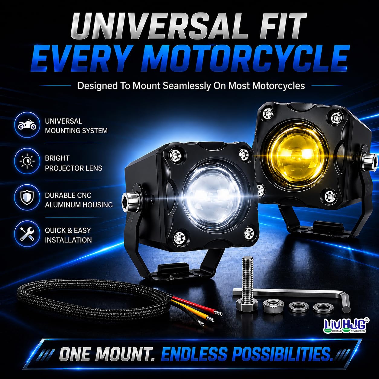 MIKANIX LIUHJG LED Motorcycle Headlights Dual Color Fog Lights, 20W 2000LM Waterproof Driving Pods for Motorbike, E-Bike (Pack of 2)