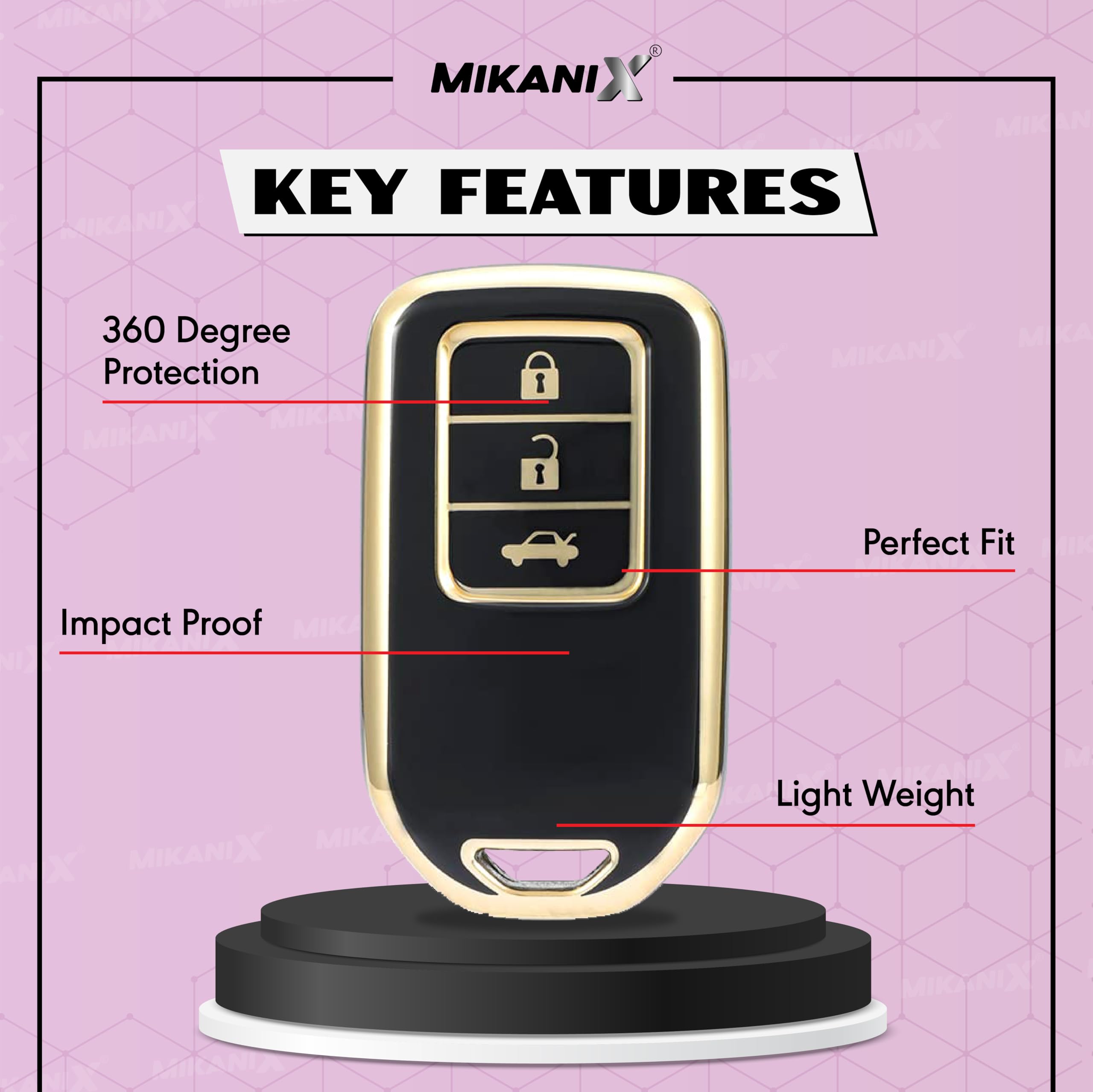 OBEROI'S TRADERS Premium Key Cover Compatible with Hyundai i20, Creta, Venue, Tucson, Alcazar, Verna, Xcent, Aura, Elantra 3-Button Smart Key | Elegant Black & Gold Protective Case Shell