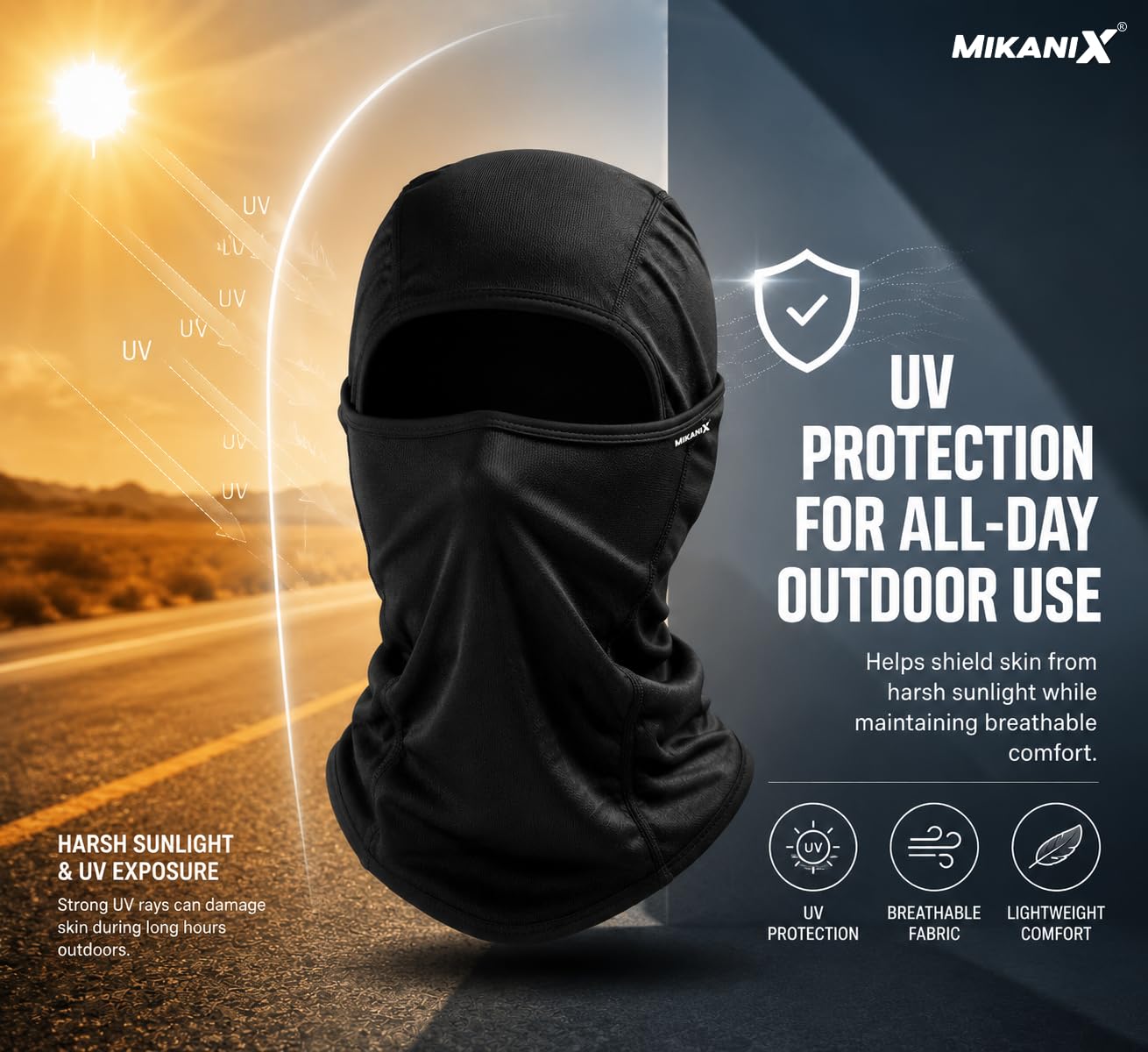 MIKANIX Full Face Balaclava Mask for Men & Women | Breathable Bike Riding Face Mask | Dust, Wind & Sun for Motorcycle, Cycling & Outdoor Sports (GREY)