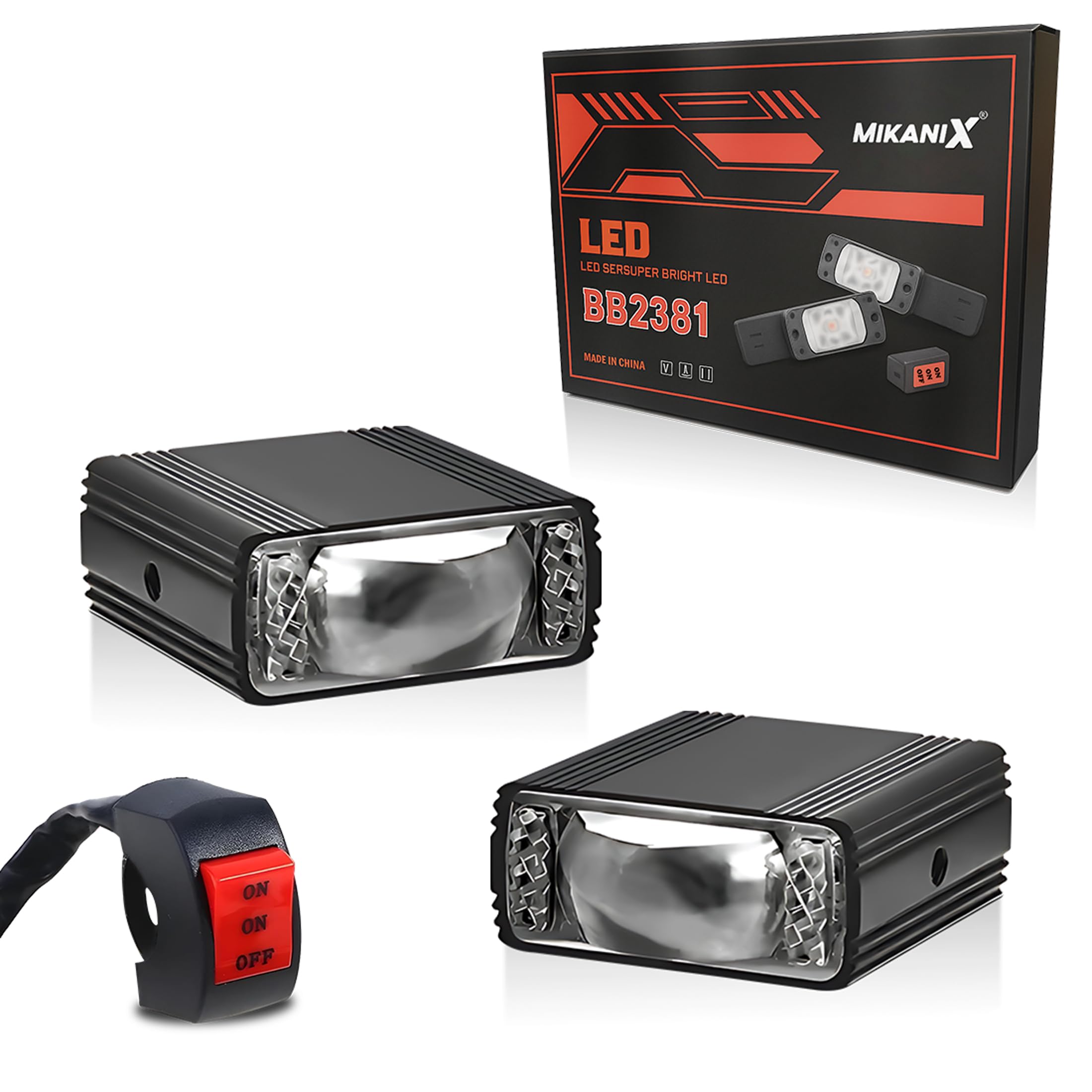 MIKANIX Super Bright LED Fog Light With On/Off Switch Button I High/Low Beam with 5 Mode Changing Light With PCR Strobe Flashing I Universal for Bike, Scooty & Car