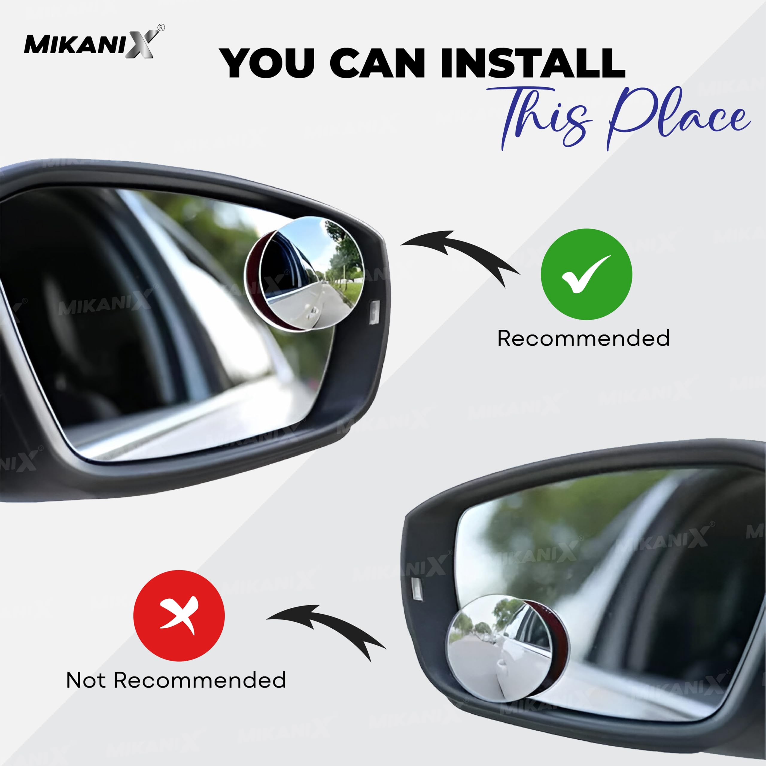 MIKANIX Car Blind Spot Mirror 360° Adjustable | HD Glass Round Convex Mirror for Side Rear View | Universal Fit for Cars, Trucks, Vans