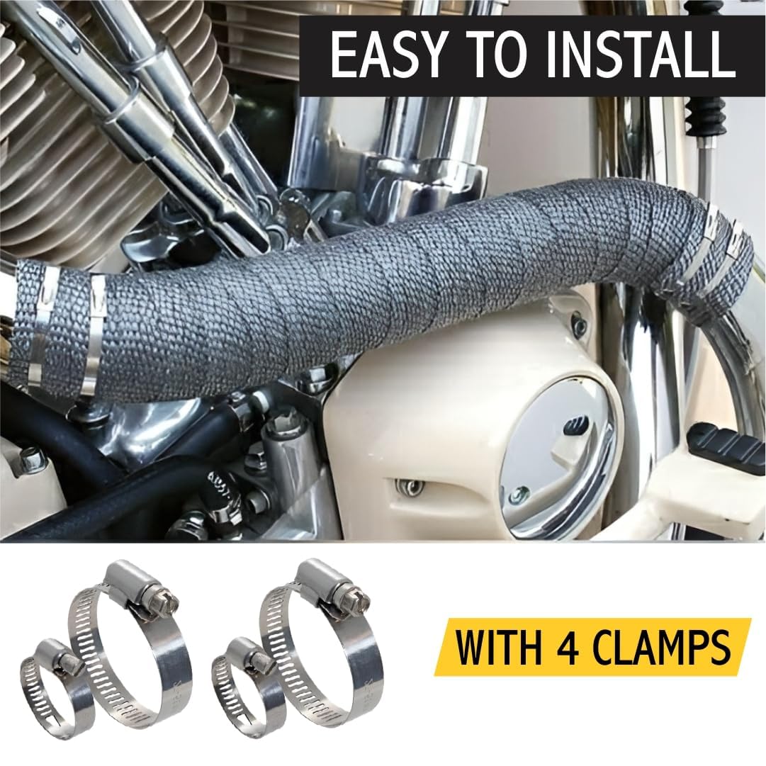 OBEROI'S TRADERS Universal Exhaust Wrap Combo | Silencer & Bend Pipe Heat Shield with Clamp | Compatible with Royal Enfield Classic, Electra, Twinspark, Standard (6 Mtr, Black)