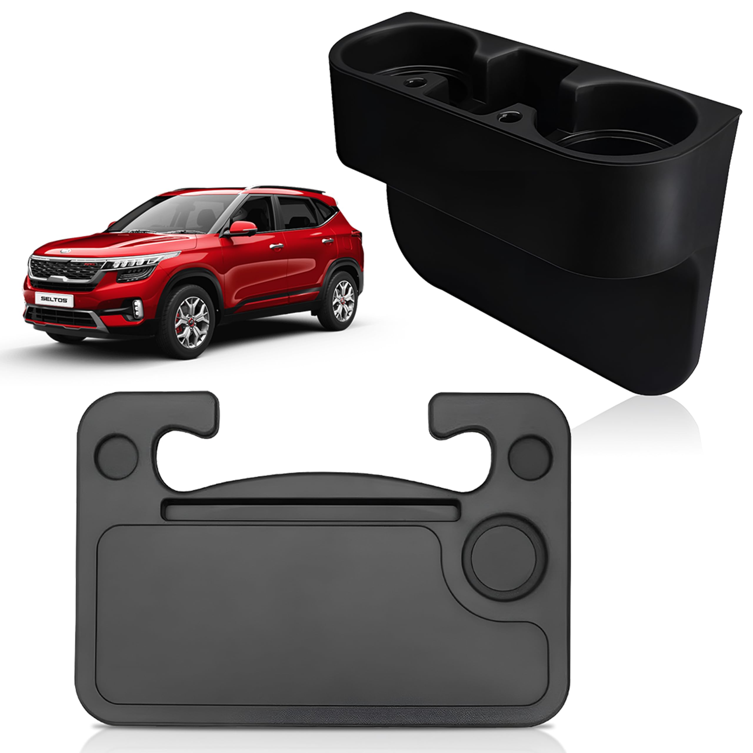 OBEROI'S TRADERS Combo of Car Seat Gap Cup Holder Organizer & Driver Seat Food Tray Universal for Car Interior Accessories for Drinks, Snacks, Mobile, Keys – Black