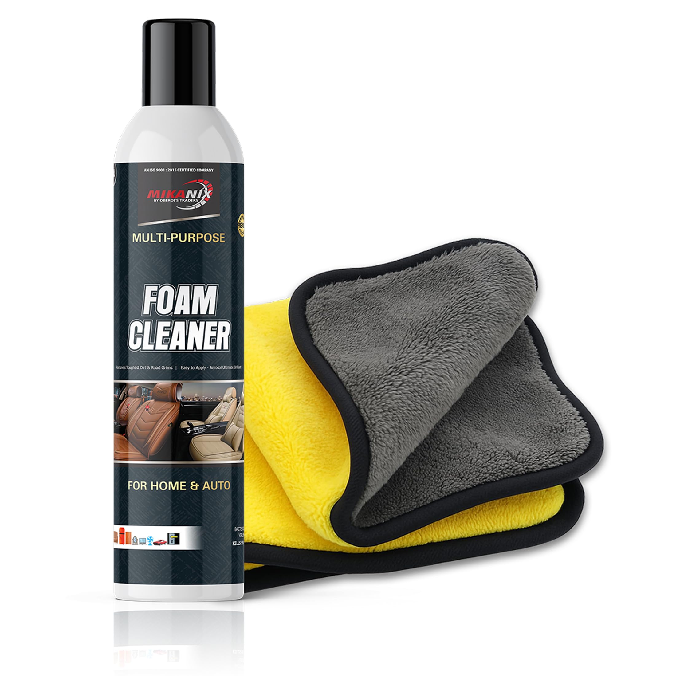 OBEROI'S TRADERS Multipurpose Foam Cleaner Spray Combo for Car & Home | Interior & Exterior Cleaning | Includes 1 Microfiber Cloth | Car Seats, Dashboard, Sofa, Vinyl, Rubber & More