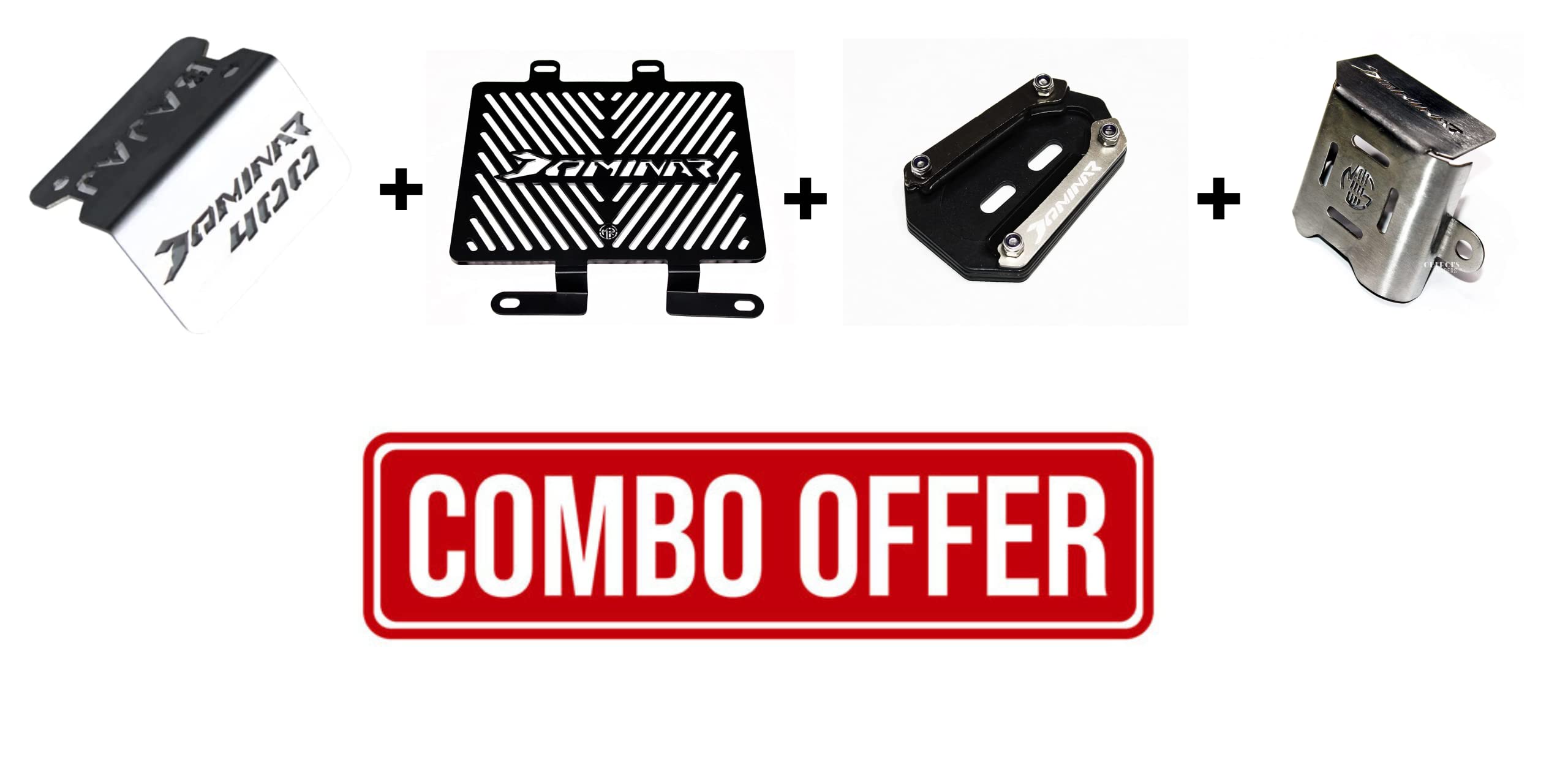 MIKANIX Dominar 400 Bike Radiator Guard Grill, Front Oil Cap Guard, Side Stand Extender and Rear Oil Container Guard Motorcycle Accessories Combo