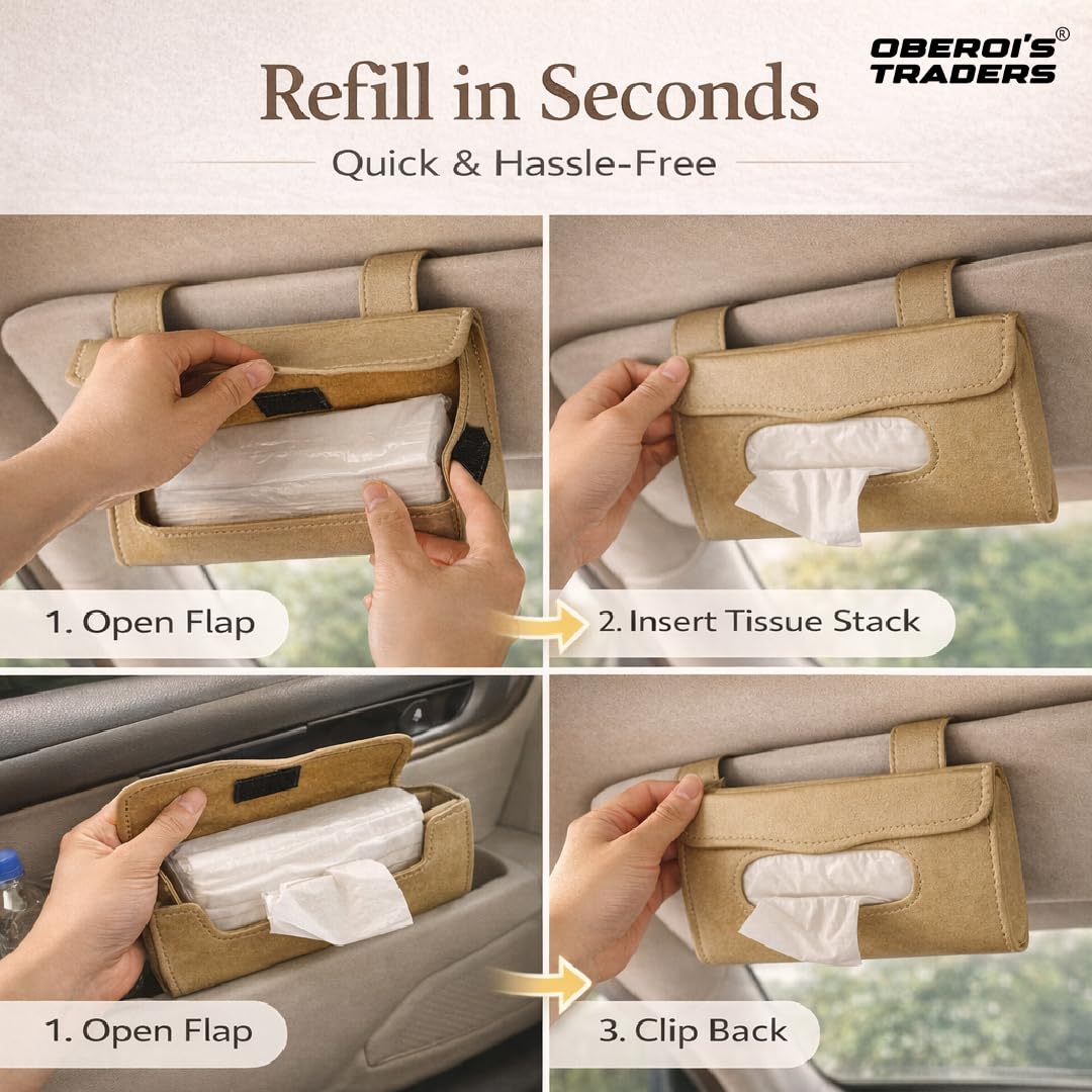 MIKANIX Car Sun Visor Tissue Holder | PU Leather Auto Napkin Dispenser with Magnetic Closure, Universal Car Accessories for Interior