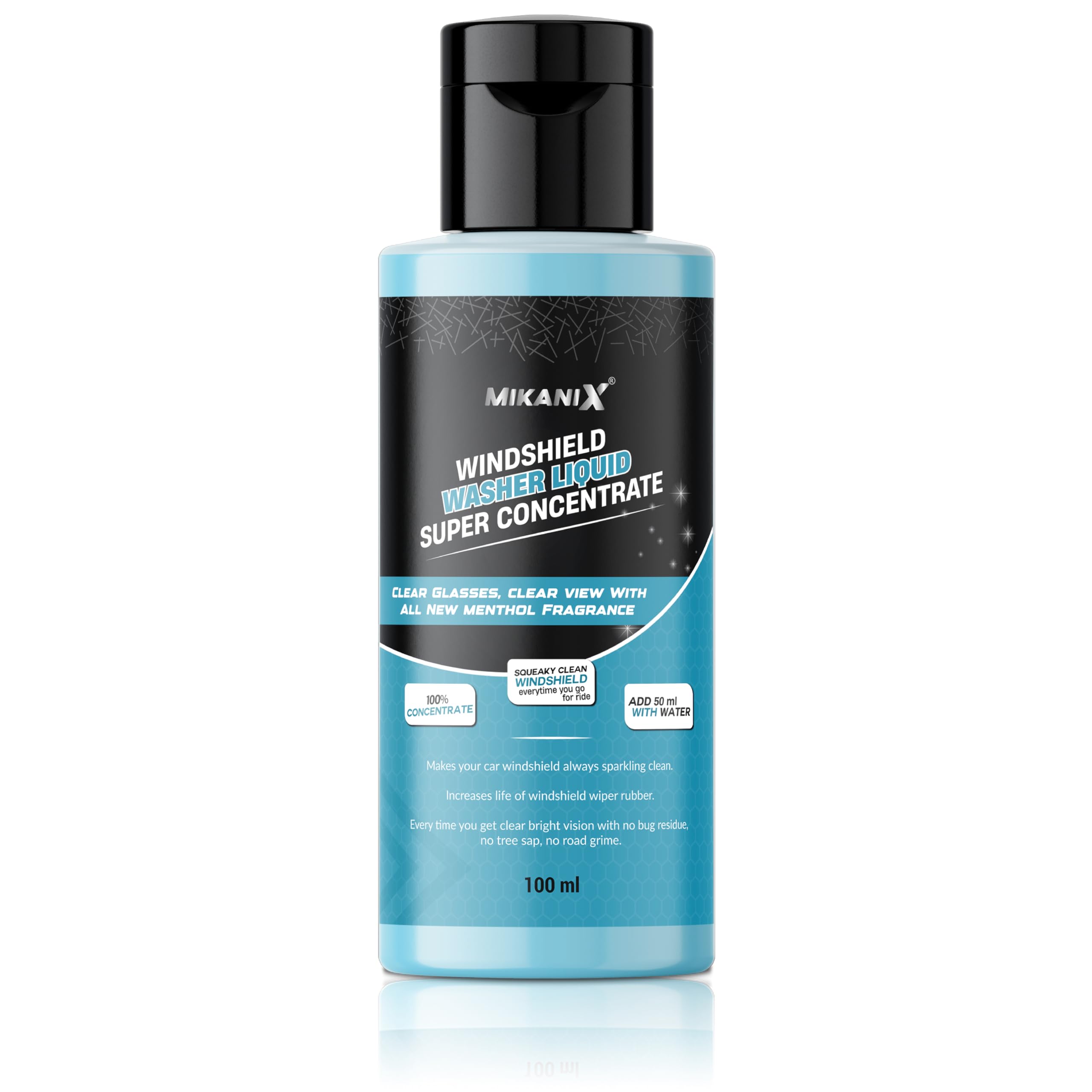 MIKANIX Windshield Washer Fluid For Car | Car Glass & Wiper Cleaner Liquid | Concentrate Form | To Remove Dirt, Grime and Bugs | Improve Visibility | Antifreeze Protection