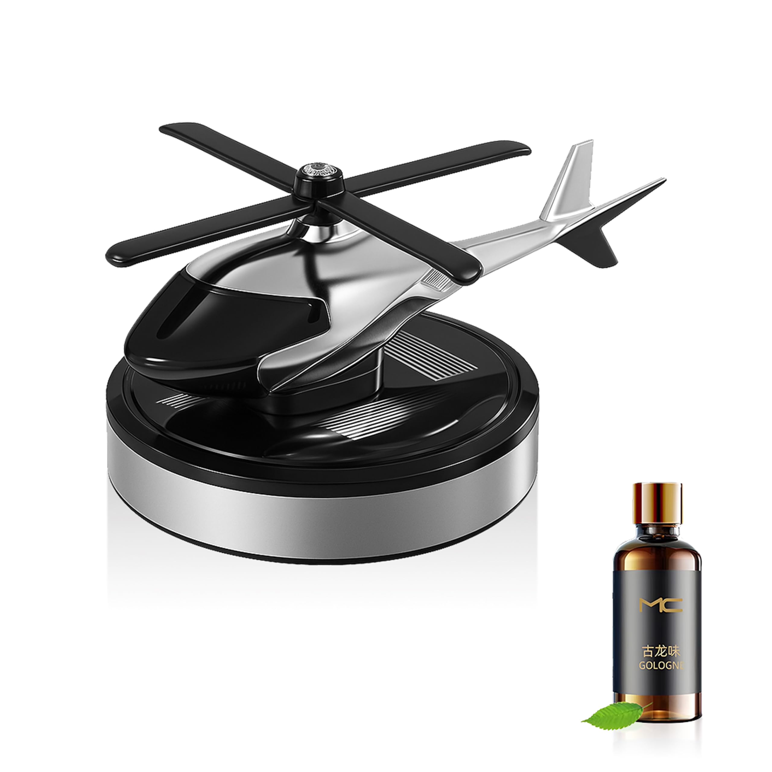 OBEROI’S TRADERS 6 MONTHS WARRANTY Solar Energy Rotating Car Dashboard Air Freshener, Helicopter Design, Auto Rotaiting Fan With Perfume liquid For Car Interior & Home Air Freshener