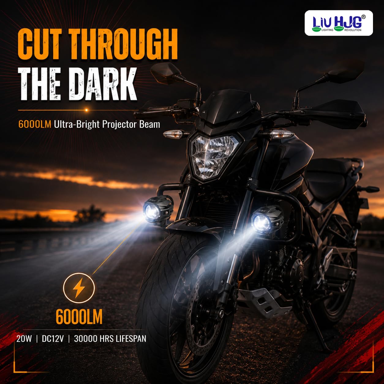 MIKANIX Liuhjg 6000lm Dual Color Led Projector Fog Light for Motorcycle | White & Yellow Beam | 5 Lighting with Red Devil Mode | Auxiliary Driving Lamp (Pack of 2)