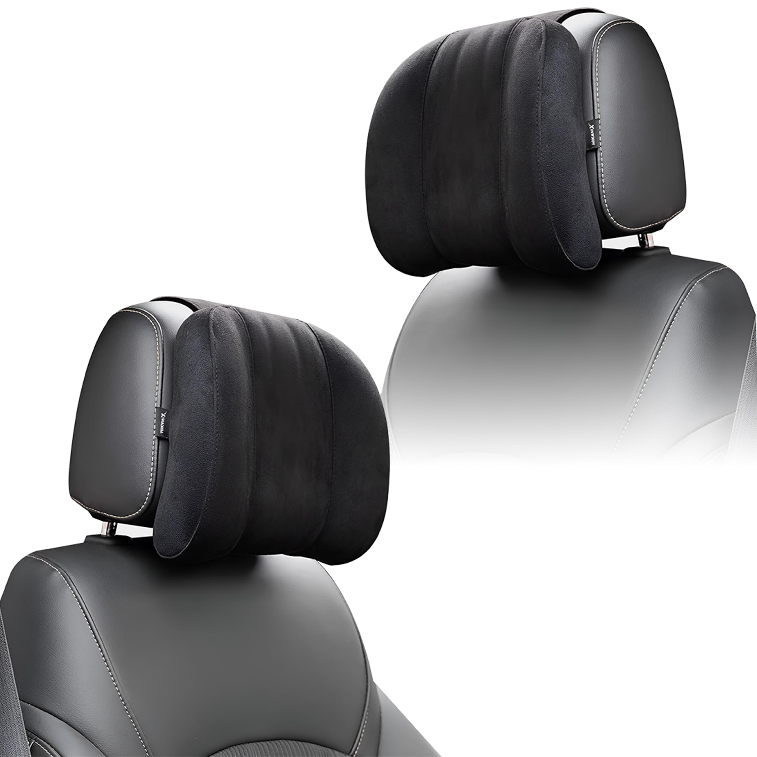 MIKANIX Car Headrest Pillow | Polyfill Fiber Cotton Neck/Head Support Cushion | Ergonomic Travel Headrest | Comfortable Car Seat Pillow | Breathable Soft Cover | Universal Fit (Black)