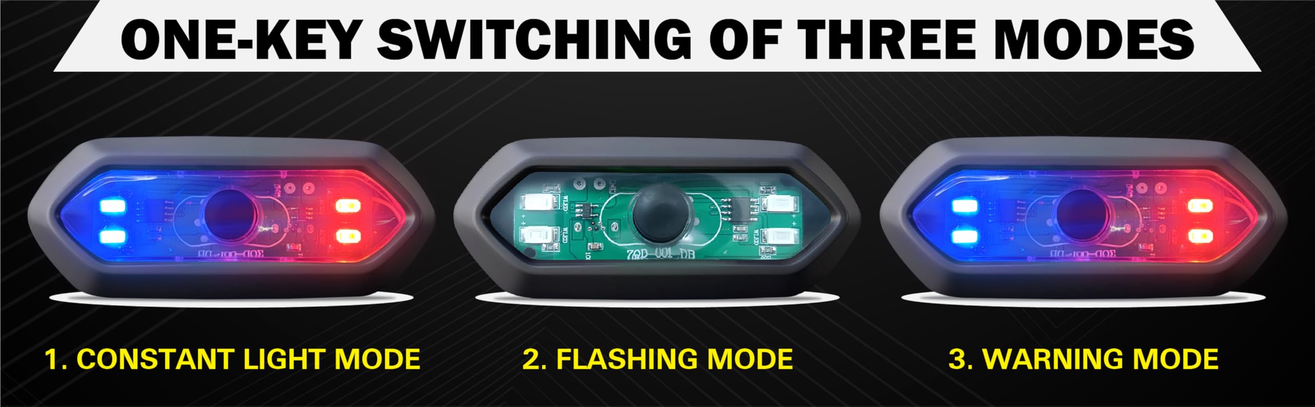 MIKANIX Combo Pack of 2 ABS Universal Helmet Safety LED Lights I 1 Blue-Red PCR Emergency Light & 1 Red Safety Warning Light for Night Riding and Visibility