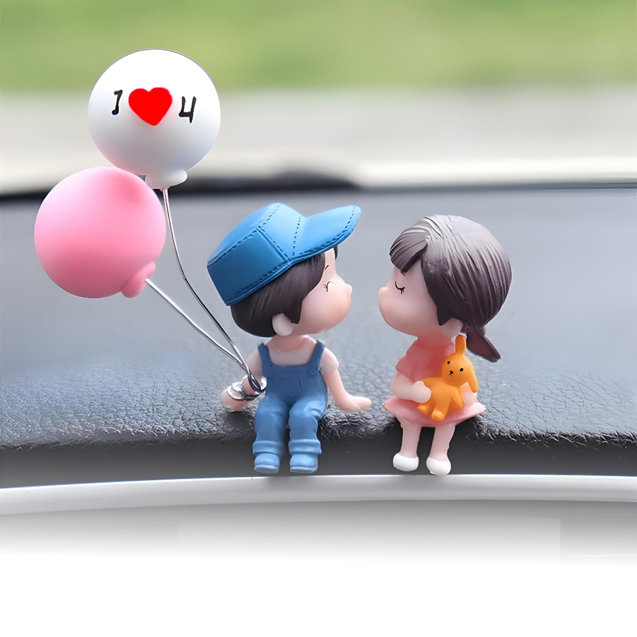 OBEROI'S TRADERS Cute Couple Figurine with Balloons | Cute Boy Girl Doll Showpiece for Car Dashboard | Home Office Table Decorative Idol