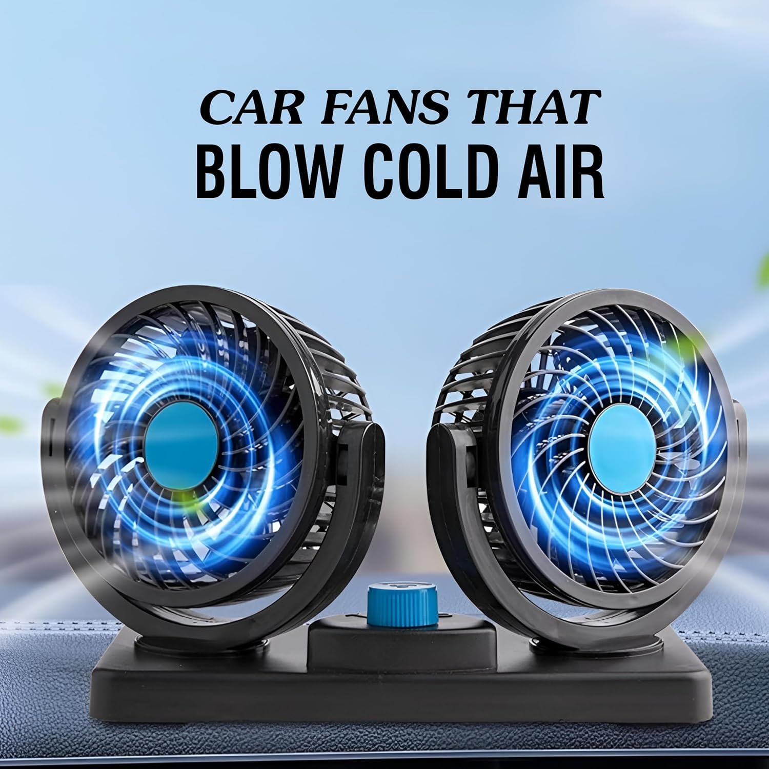 OBEROI'S TRADERS Car Dashboard Double Headed High Speed Wind Smooth Air Fan 2 Speed Power Rotation Adjustable 360 Degree Rotatable Head Cooling Air Fan Universal For All Cars