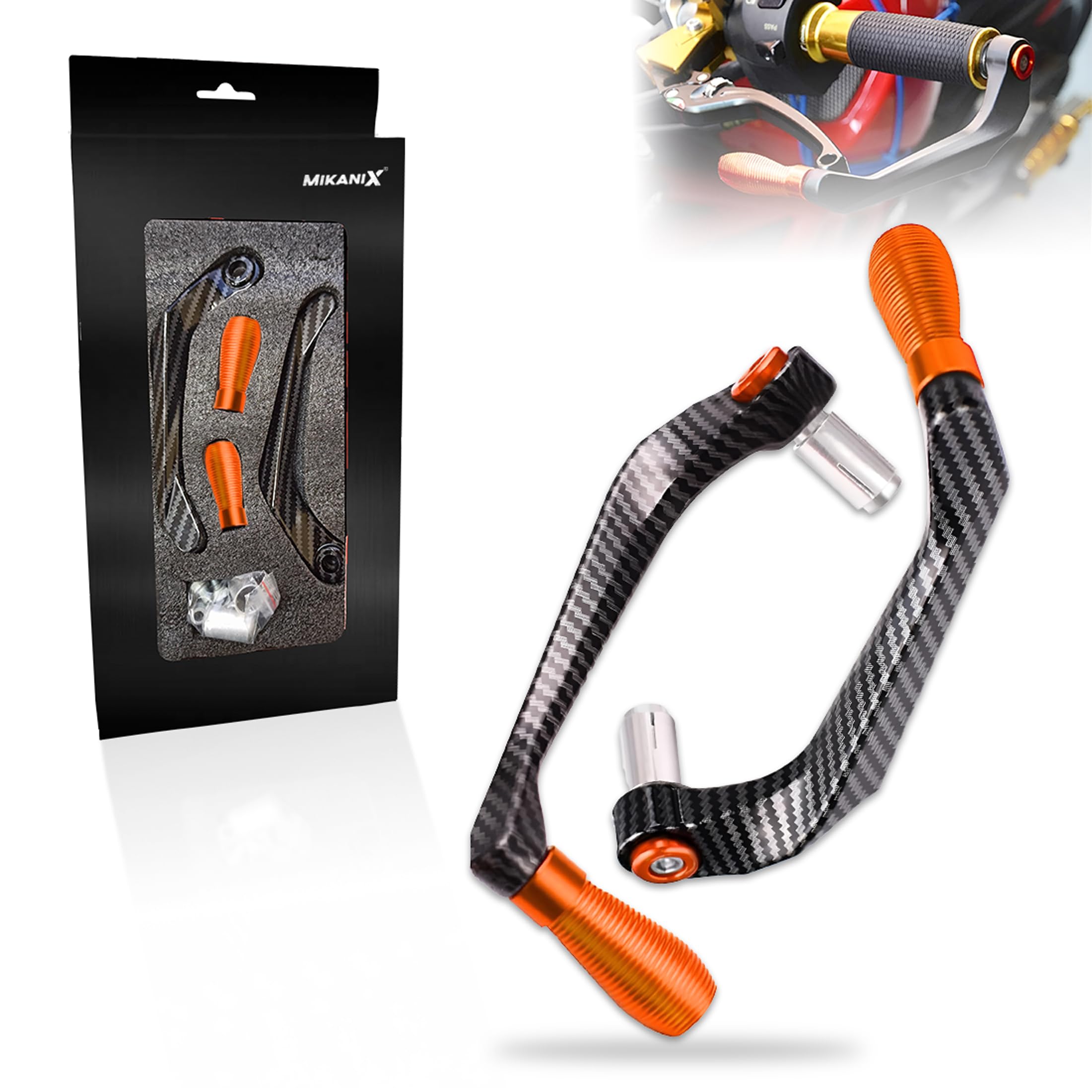 OBEROI'S TRADERS Carbon Finish CNC Aluminum Universal Motorcycle Lever Guard | Handle Bar End Brake Clutch Lever Protective Guards | Hand Guards for All Bikes