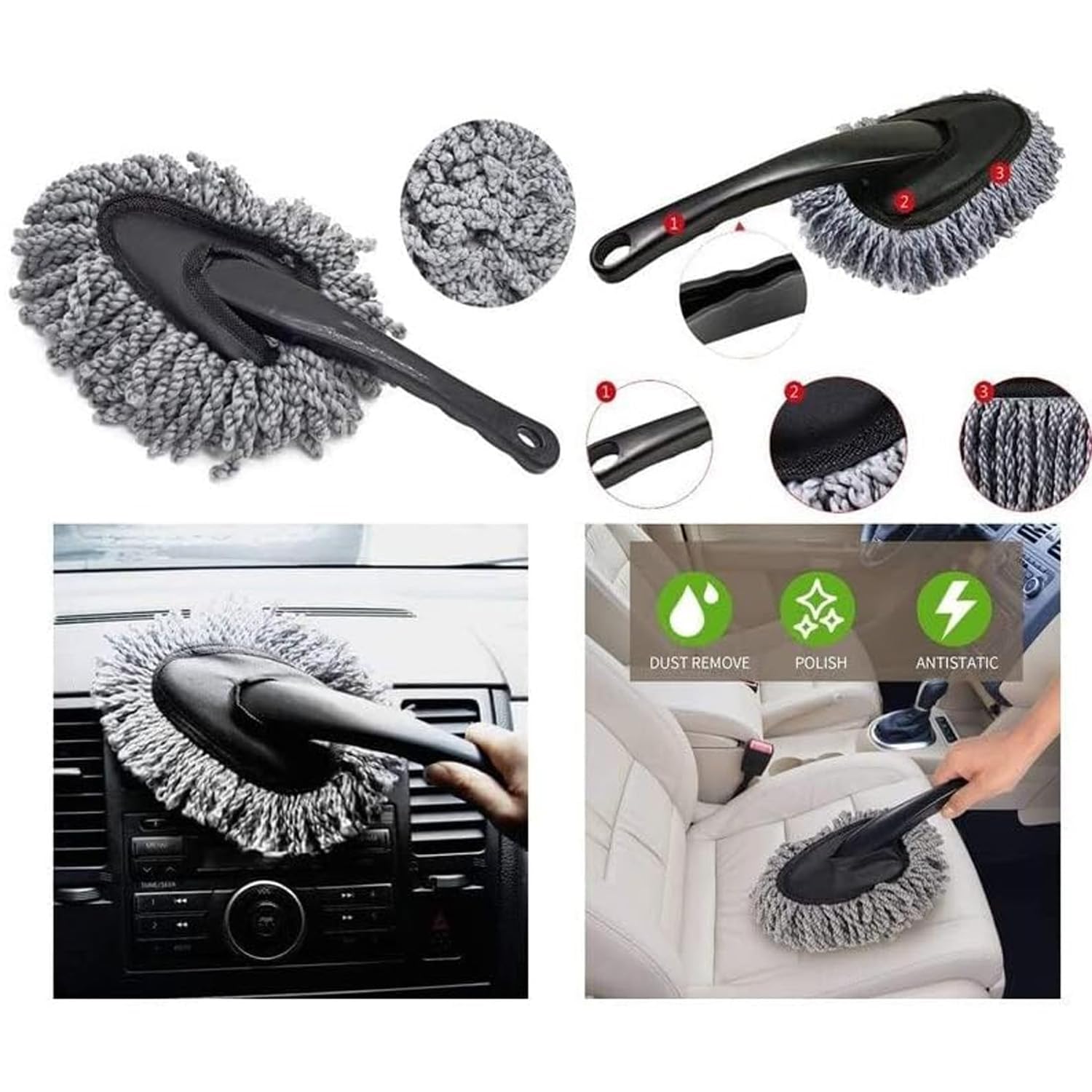 OBEROI'S TRADERS 5-in-1 Microfiber Car Cleaning Kit | Extendable Microfiber Duster, Detailing & AC Vent Brushes, Cleaning Cloth | Scratch-Free Interior & Exterior Car Care Tools