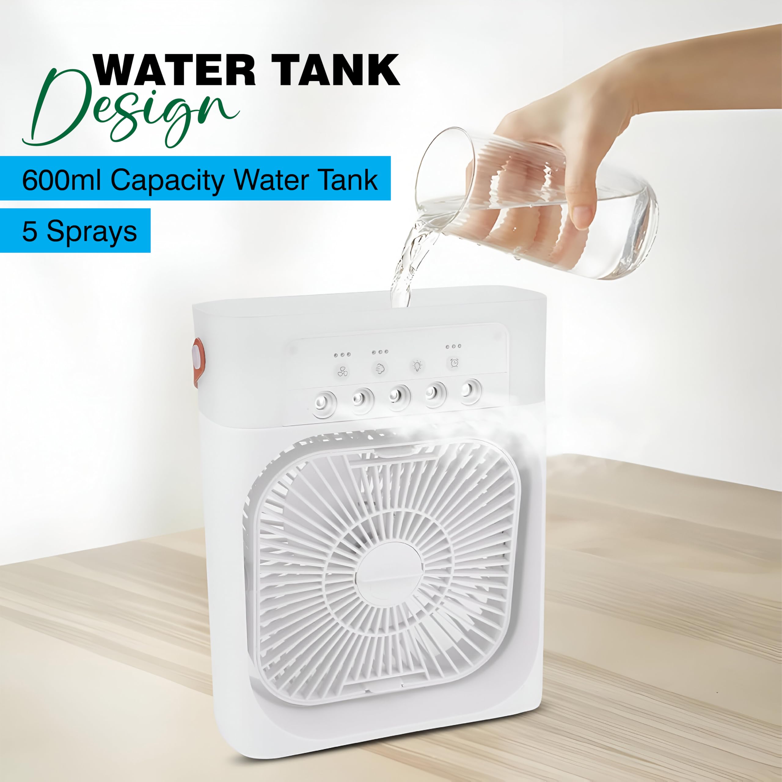 OBEROI'S TRADERS 1 YEAR REPLACEMENT WARRANTY Mini Cooler Fan for Room, Kitchen, Home & Office Desk | USB Cable, 3 Wind Speed Mode With Cooling Misting Fan