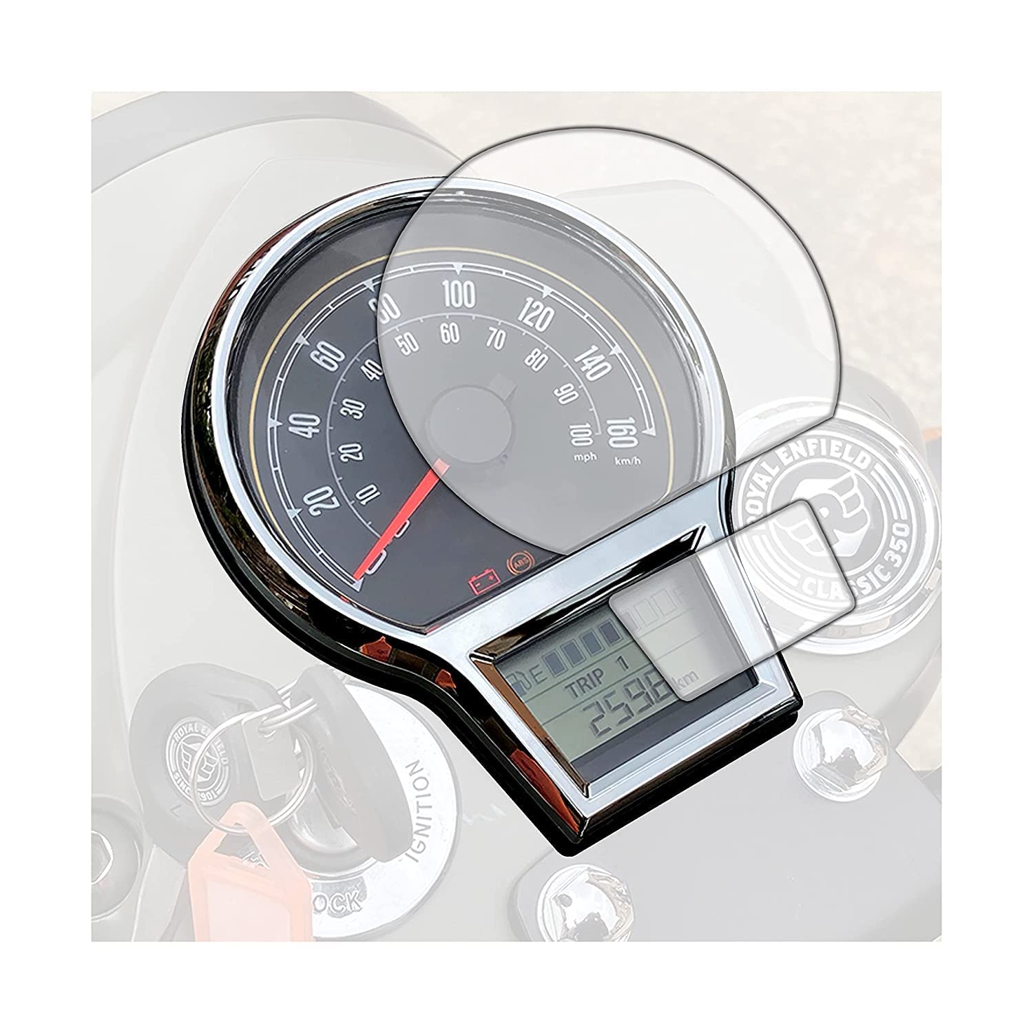 OBEROI'S TRADERS Bike Speedo Meter Display Screen Tempered Glass/Guard Anti Scratch Protector Compatible for Royal Enfield Classic Reborn 350