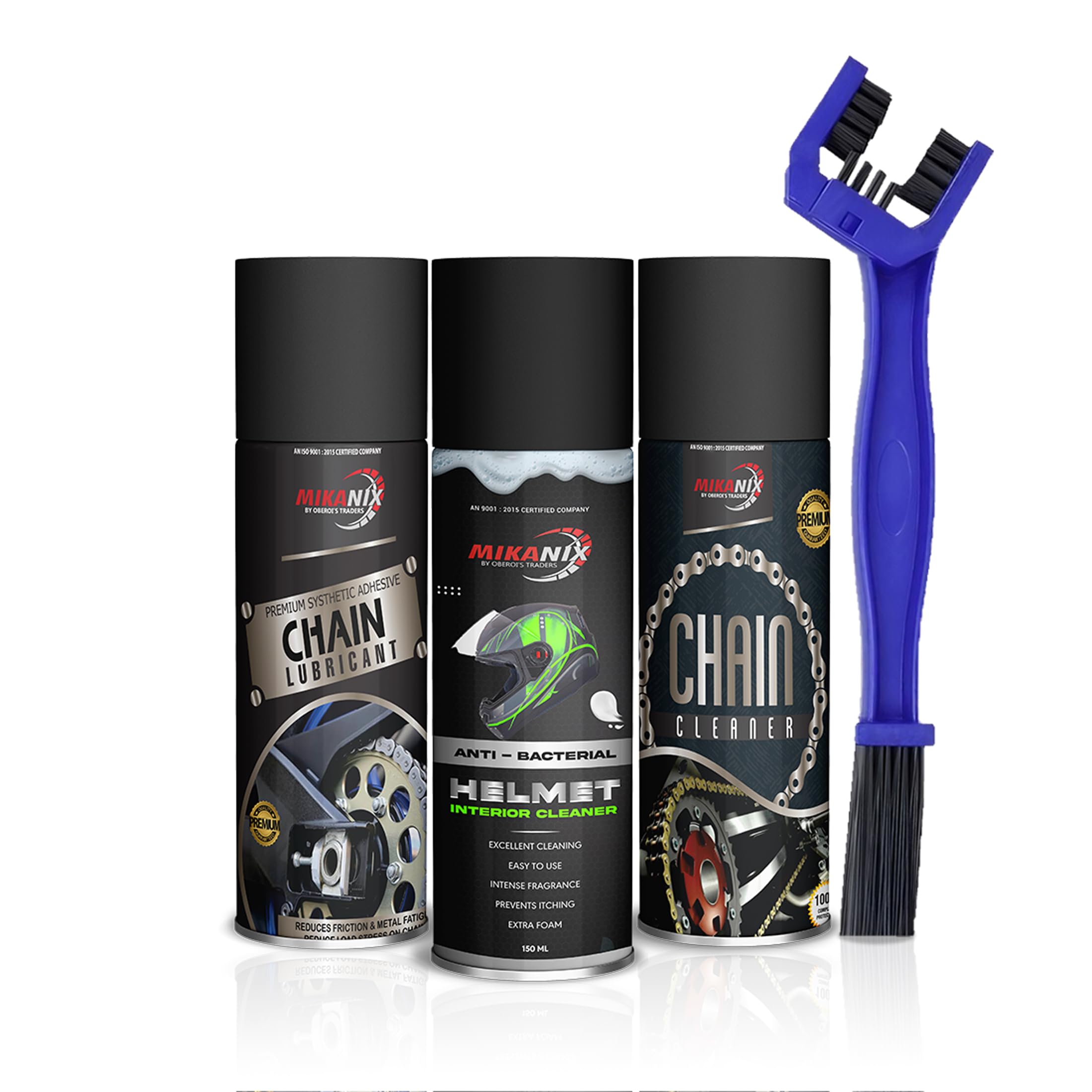 OBEROI'S TRADERS Combo Of Chain Cleaner + Chain Lube + Helmet Foam Cleaner Spray With Cleaning Brush | Cleans | Shines & Protects Chain | Helmet Interior & Exterior Cleaning