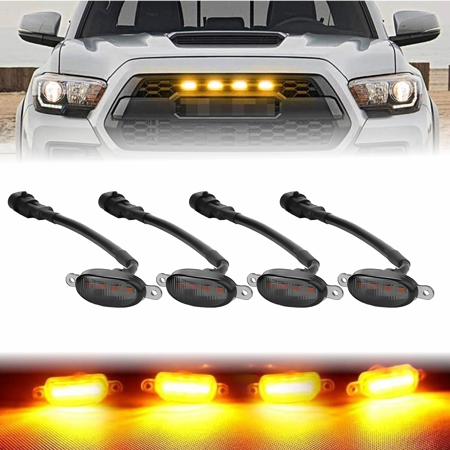 MIKANIX Car Grill Smoked Shell LED Light/Lamp with Fuse Adapter Wiring Harness Kit for All Cars