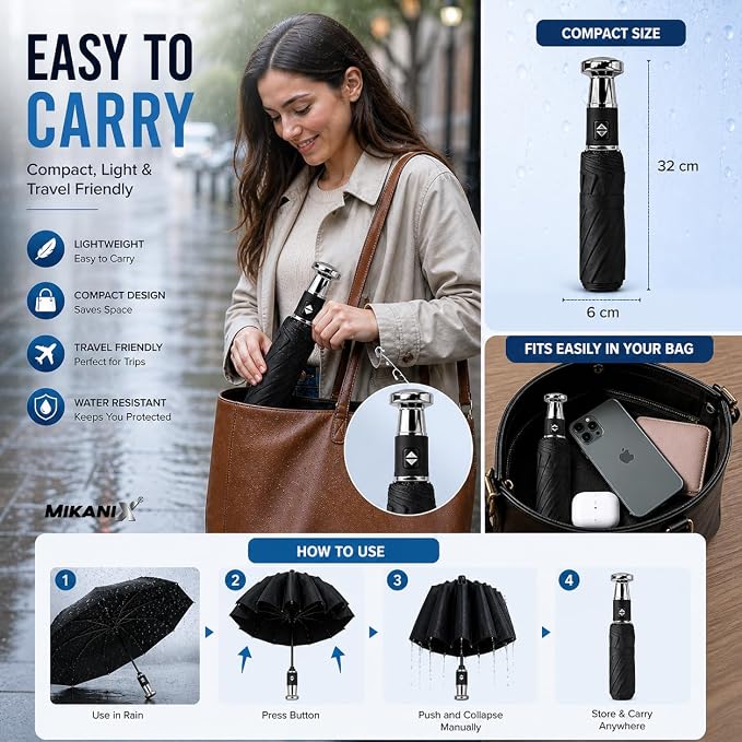 MIKANIX Reverse Folding Umbrella | Windproof Double Layer Inverted Upside Down Umbrella with C Shape Handle | Waterproof Anti-Drip Car Travel Rain Umbrella for Outdoor (MULTICOLOR)