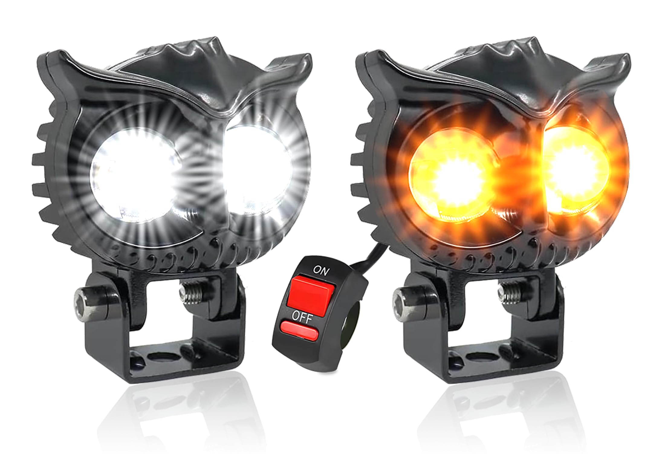 MIKANIX 1 YEAR WARRANTY 2 Led OWL Shape Fog White/Yellow light High & Low Beam | Flashing Mode With On-Off Switch | Fog Lamp, Dash Light, Motorbike, Car, LED